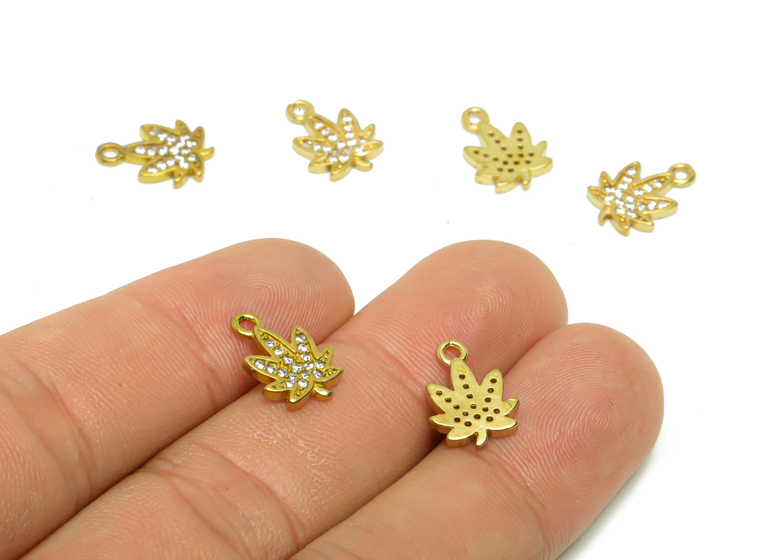 Brass Maple Leaf Earring Charm - Raw Brass Leaf Pendant - Cubic Zircon Maple Leaf Earring Charm - Cubic Flower Charm - 13.2x9x1.5mm - PP8827 - DOMEDBAZAAR
