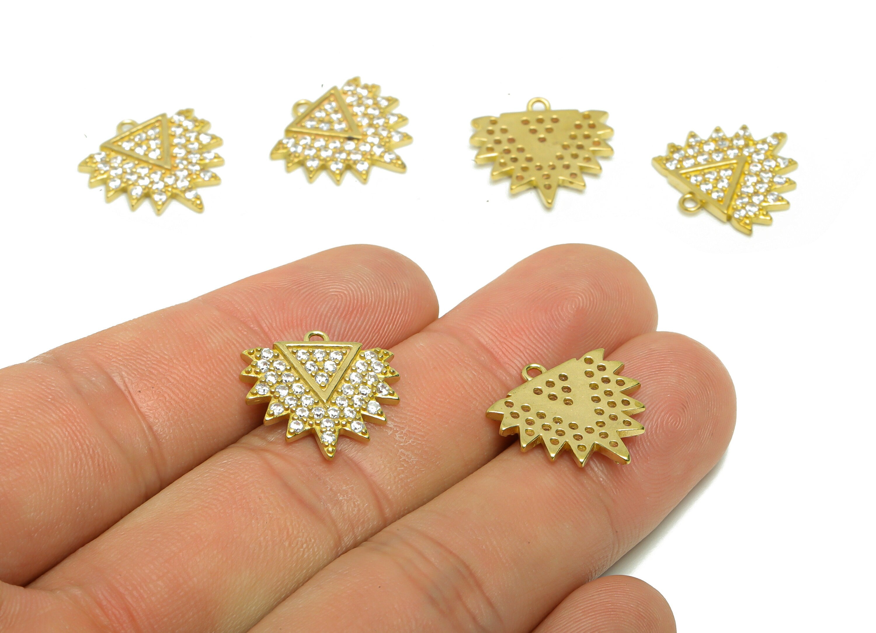 Brass Triangle Earring Charm - Raw Brass Geometry Pendant - Cubic Zircon Triangle Earring Charm - Brass Zircon Charm - 16.8x16.8x2mm- PP8825 - DOMEDBAZAAR