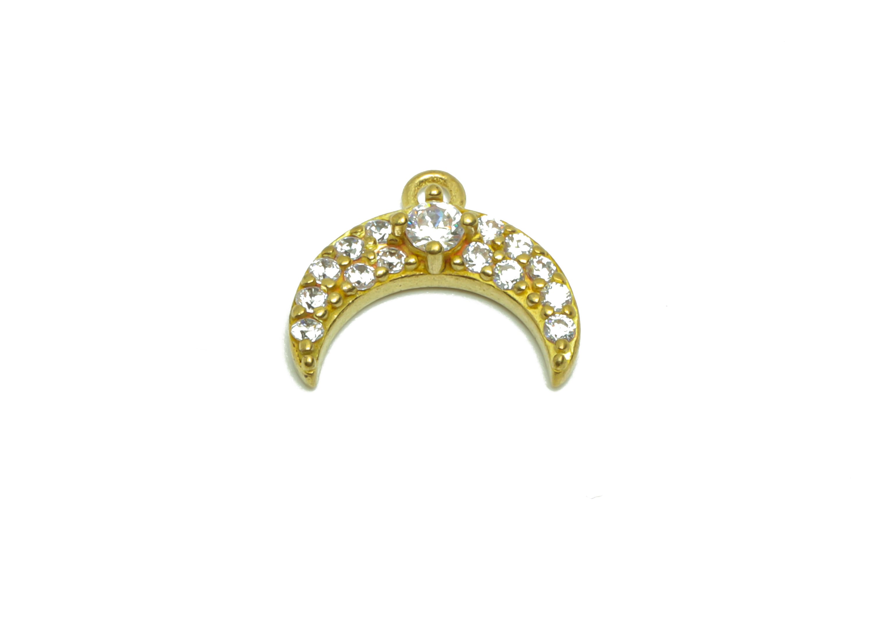 Brass Crescent Earring Charm - Raw Brass Moon Pendant - Cubic Zircon Crescent Earring Charm - Space Earring Charm - 11.43x13x3.48mm - PP8803 - DOMEDBAZAAR