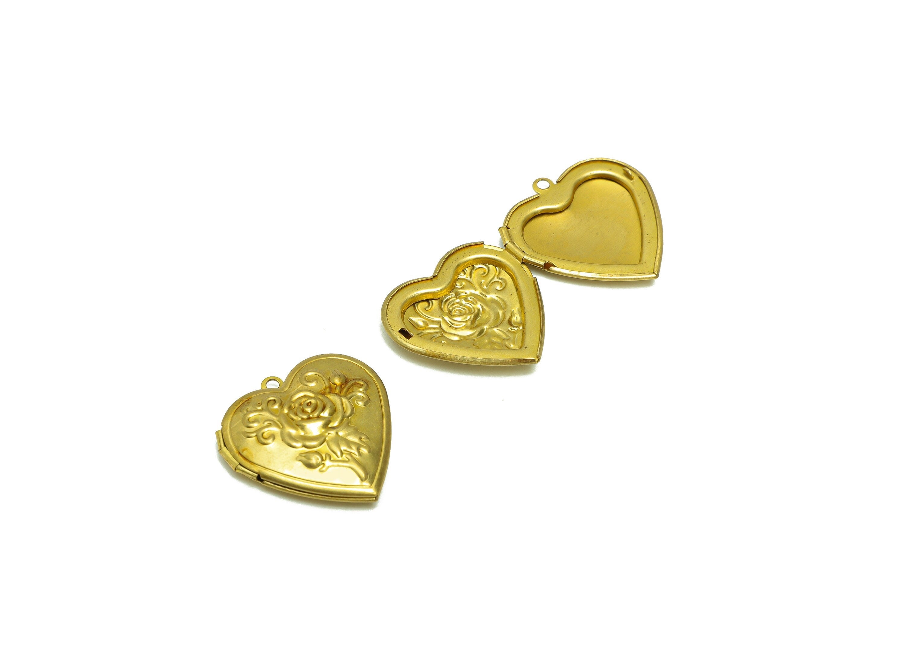 Rose Heart Locket Pendant - Raw Brass Engraved Antique Vintage - Antique Looking Locket - Vintage Looking Locket - 28x28.58x7.6mm - PP8910 - DOMEDBAZAAR