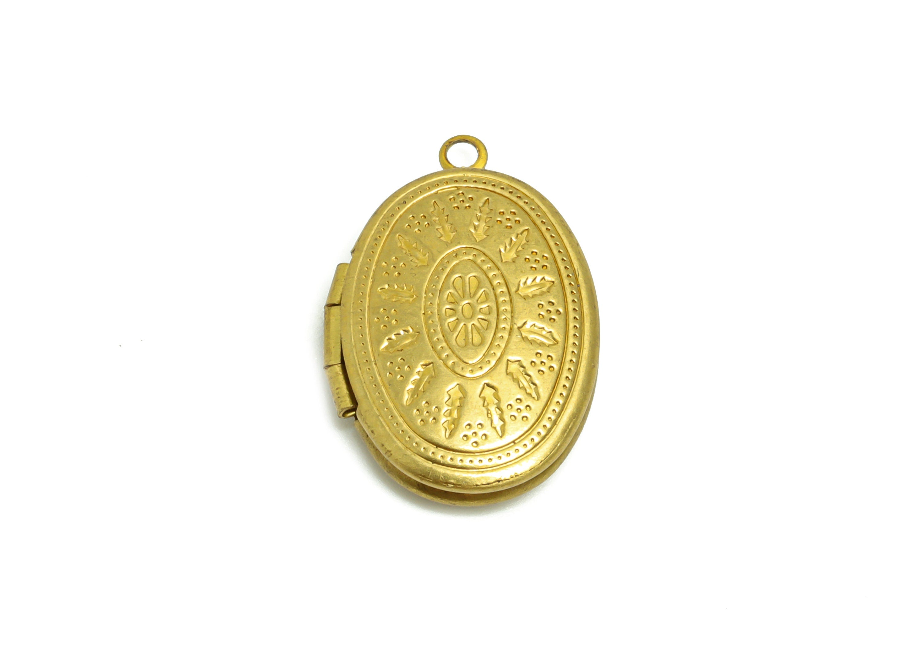 Brass Oval Locket Charm - Raw Brass Pattern Locket Charms - Antique Looking Locket - Vintage Looking Locket- 23.66x15.72x5.58mm - PP8933 - DOMEDBAZAAR