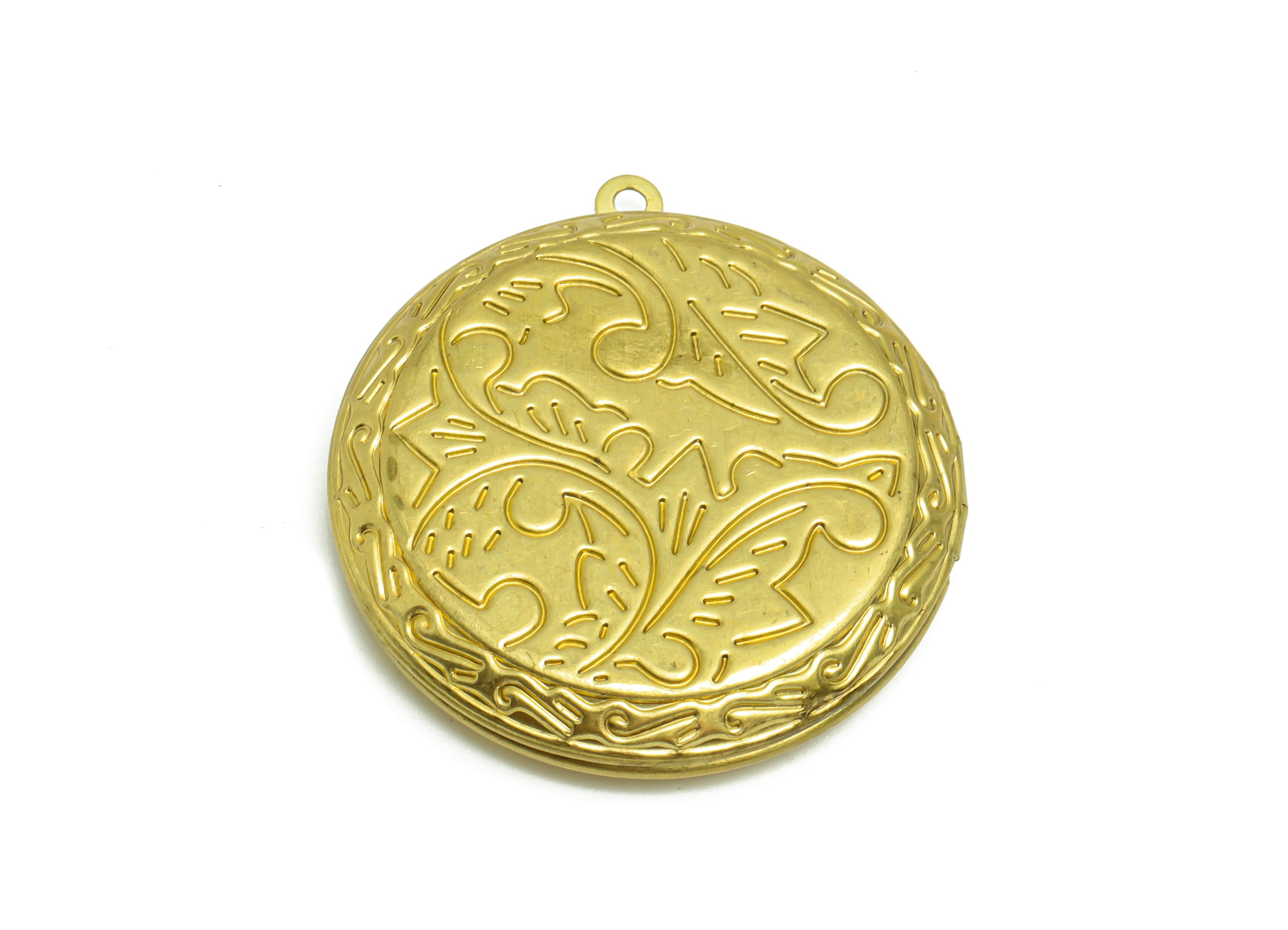 Brass Round Locket Charm - Raw Brass Pattern Locket Charms - Antique Looking Locket - Vintage Looking Locket - 36.52x33.64x6.37mm - PP8919 - DOMEDBAZAAR