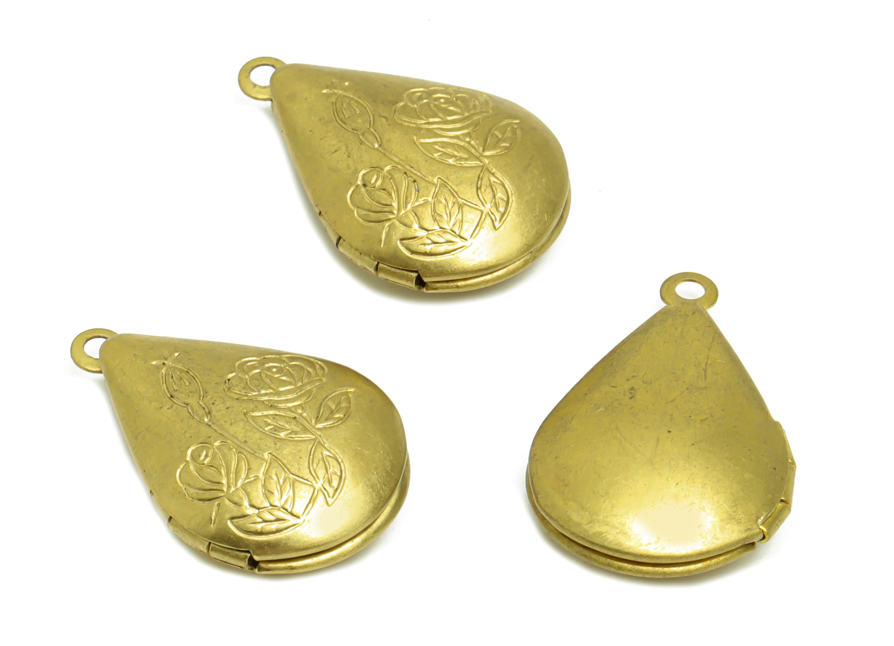 Brass Drop Locket Charm - Raw Brass Rose Depression Locket Charms For Diamond - Teardrop Antique Vintage Looking Locket - 24x15x6mm - PP8938 - DOMEDBAZAAR