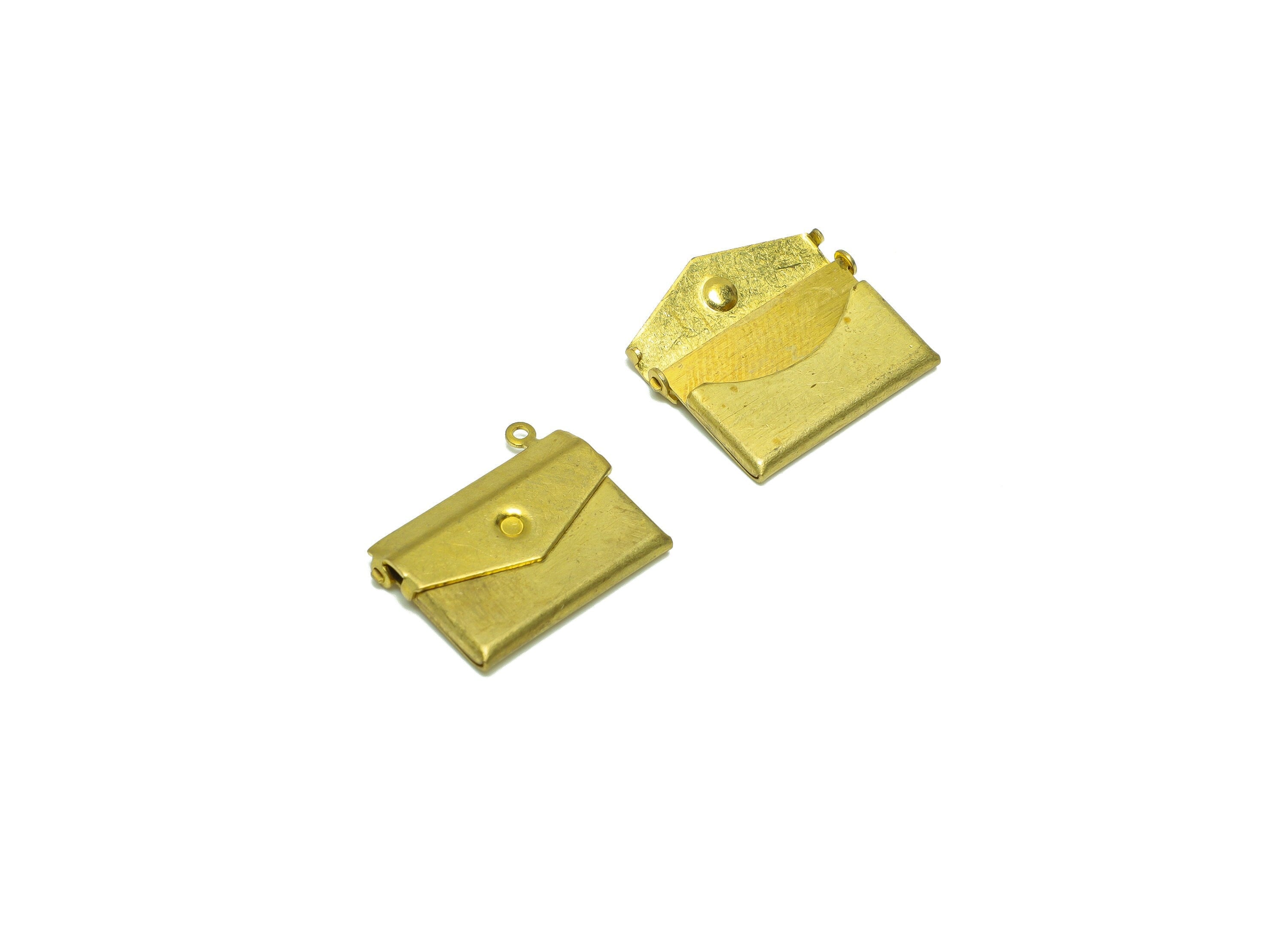 Brass Envelope Locket Charms - Raw Brass Clutch Bag Locket Charms - Antique Vintage Looking Locket - 21.75x17.92x3.38mm - PP8924 - DOMEDBAZAAR