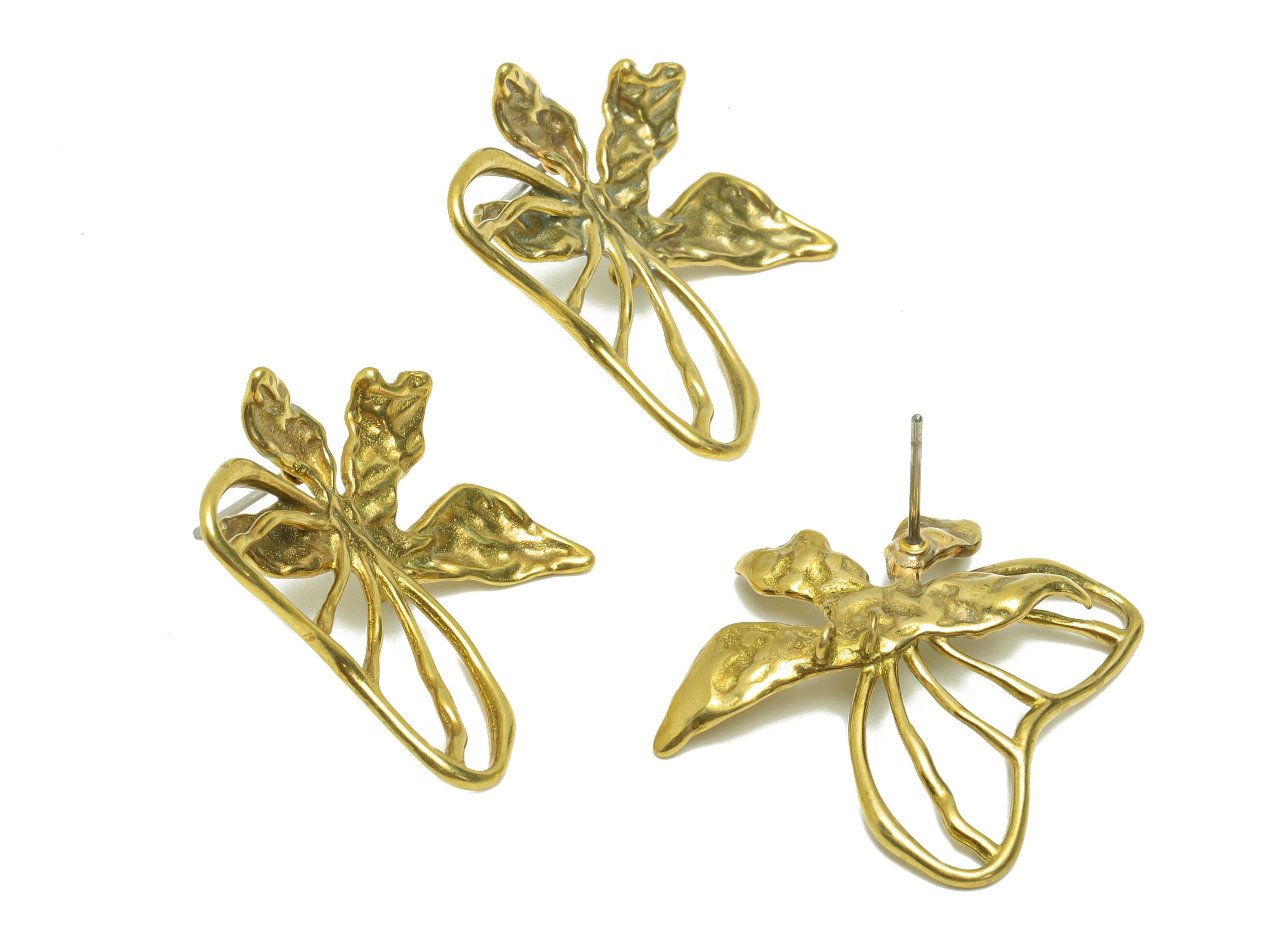 Brass Butterfly Earring Stud - Raw Brass irregular Butterfly Post - Insect Earring Post - Brass Animal Earring Post - 30x24x0.75mm - PP8657 - DOMEDBAZAAR