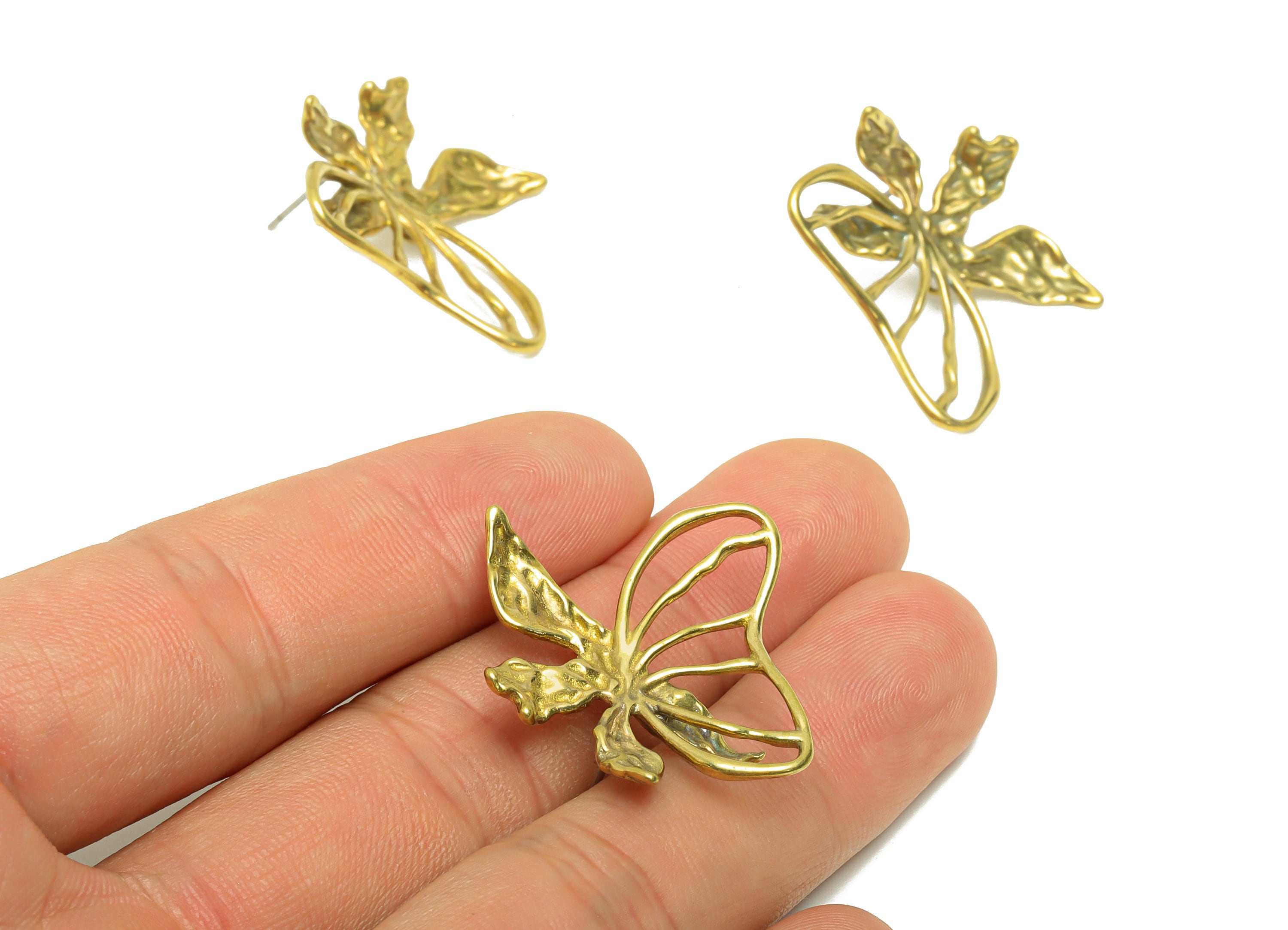 Brass Butterfly Earring Stud - Raw Brass irregular Butterfly Post - Insect Earring Post - Brass Animal Earring Post - 30x24x0.75mm - PP8657 - DOMEDBAZAAR