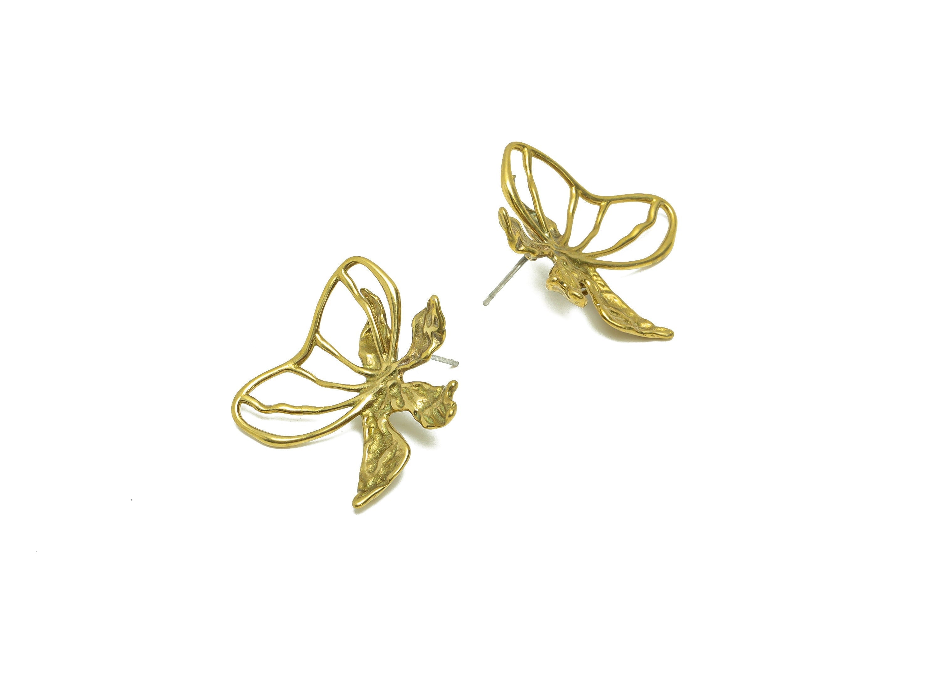 Brass Butterfly Earring Stud - Raw Brass irregular Butterfly Post - Insect Earring Post - Brass Animal Earring Post - 30x24x0.75mm - PP8657 - DOMEDBAZAAR