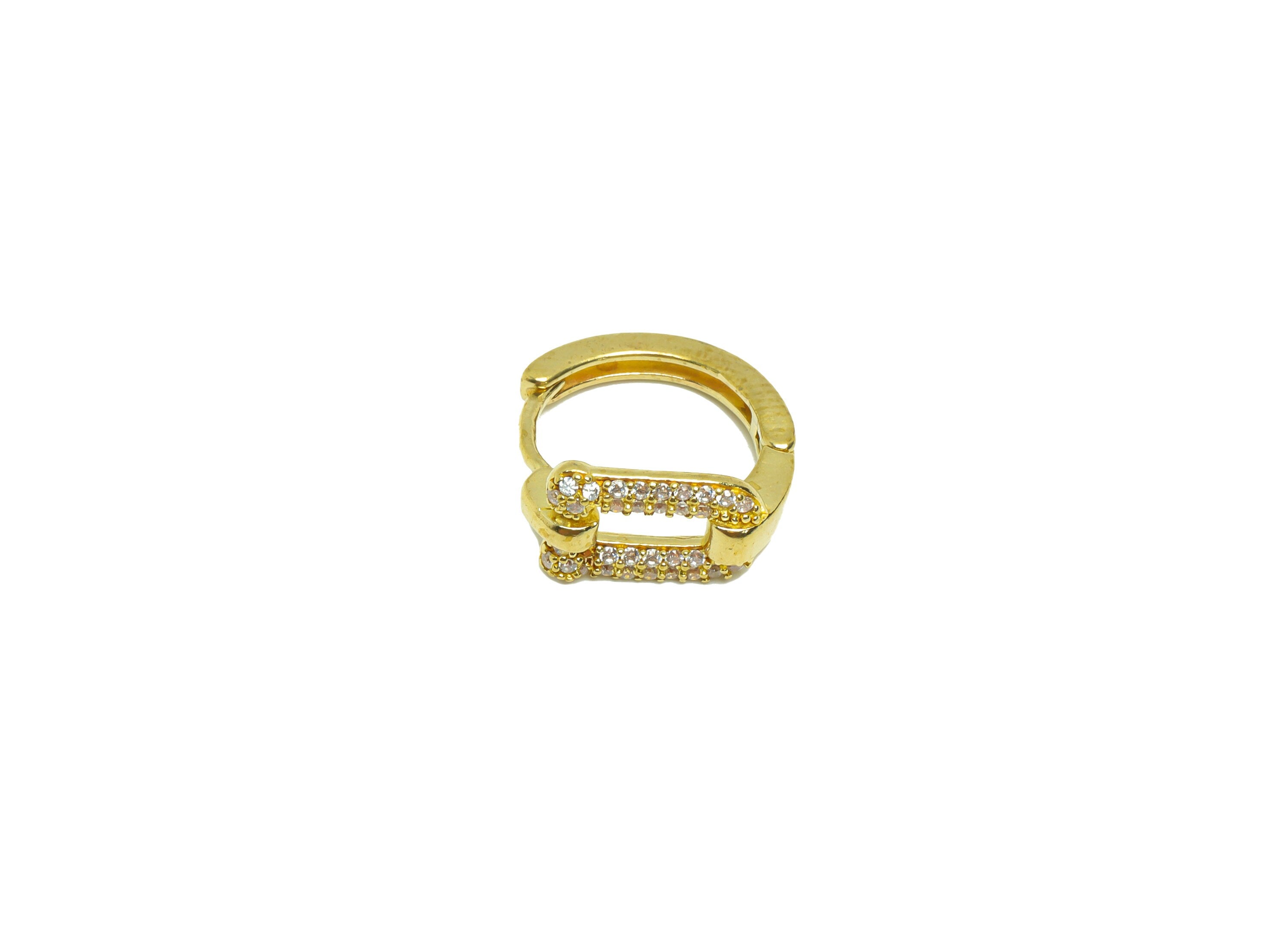 Rectangle Huggie Hoop Earring - Dainty Zircon Huggies with Open Ring - Raw Brass Clasp Hoop Earring - 15.9x15.19x7mm - PP8815 - DOMEDBAZAAR