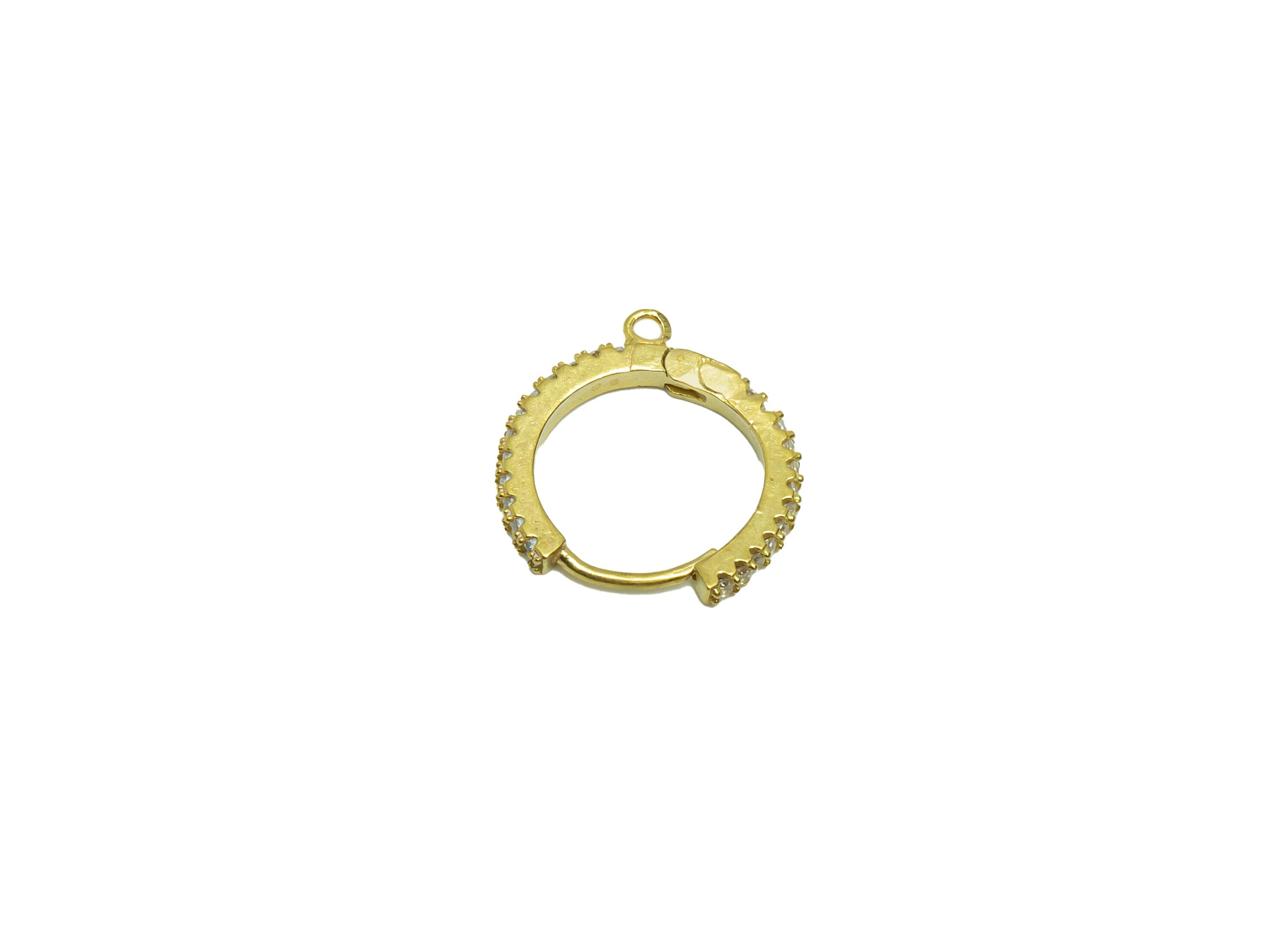 Huggie Hoop Earring With Loop - Zircon Huggies with Open Ring - Raw Brass Clasp Hoop Earring - Zirconia Hoop Clasp - 17.3x17x2mm - PP8831 - DOMEDBAZAAR