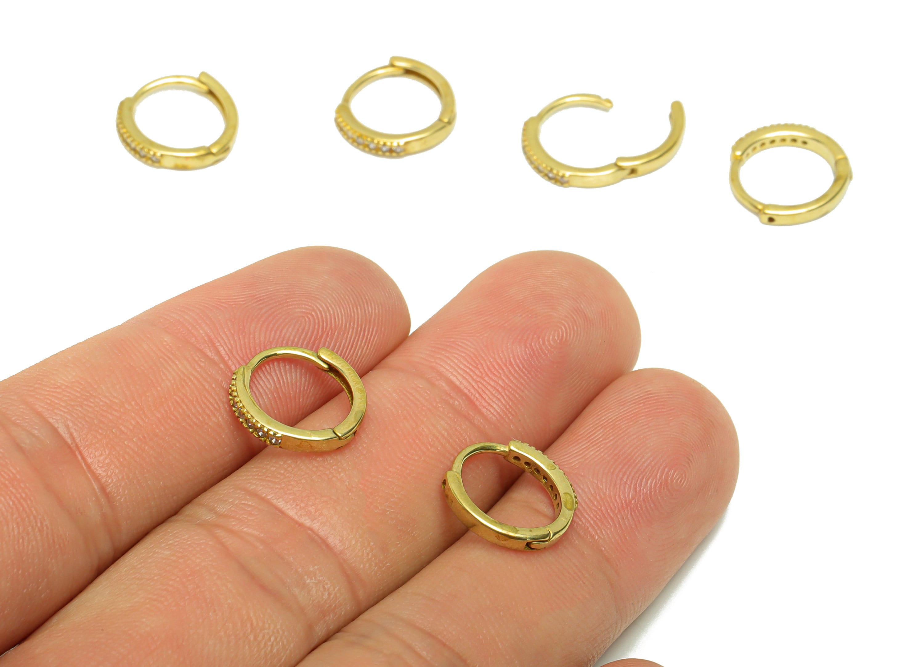 Brass Huggies Hoop Clasp - Zircon Huggies with Open Ring - Brass Clasp Hoop Earring - Mini Heart Zirconia Hoop Clasp - 12.81x13x2mm- PP8821 - DOMEDBAZAAR