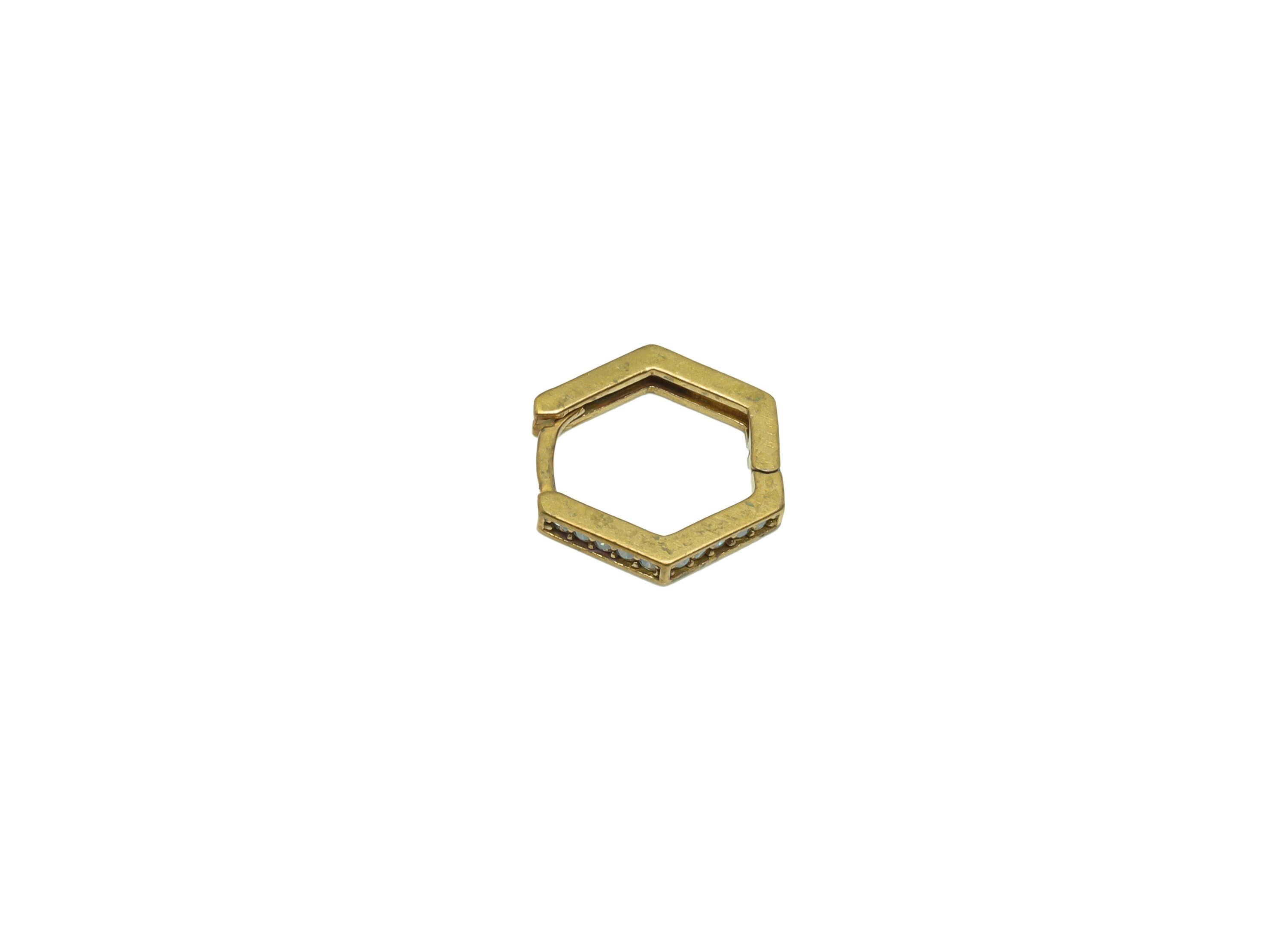 Hexagon Huggie Hoop Earring - Zircon Huggies with Open Ring - Brass Clasp Hoop Earring - Raw Brass Zirconia Hoop Clasp - 13x12x2mm- PP8663 - DOMEDBAZAAR