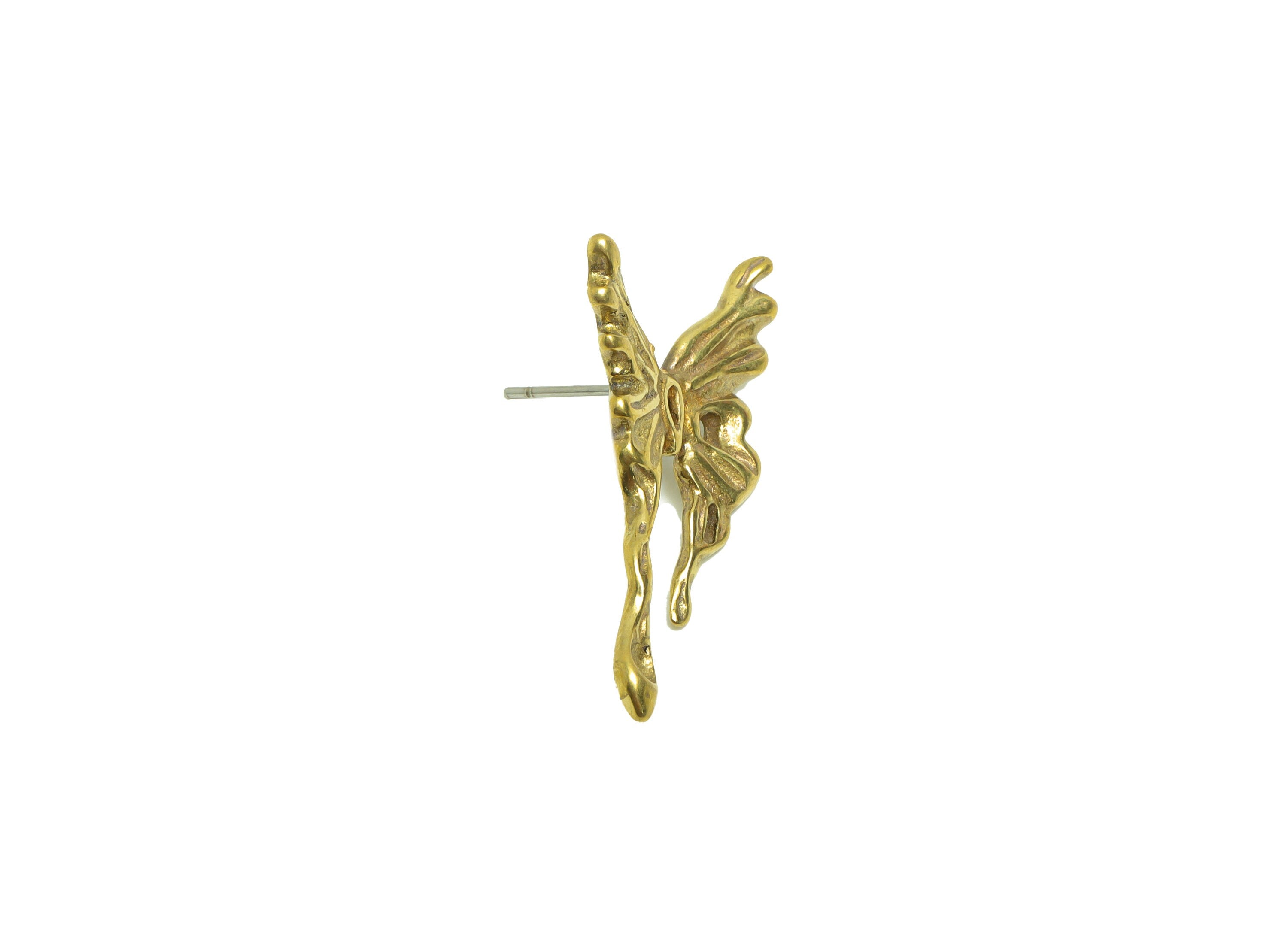 Brass Butterfly Earring Stud - Raw Brass Depression Butterfly Post For Pearl - Melt Butterfly Earring Post - 32.44x17.67x1.9mm- PP8643 - DOMEDBAZAAR