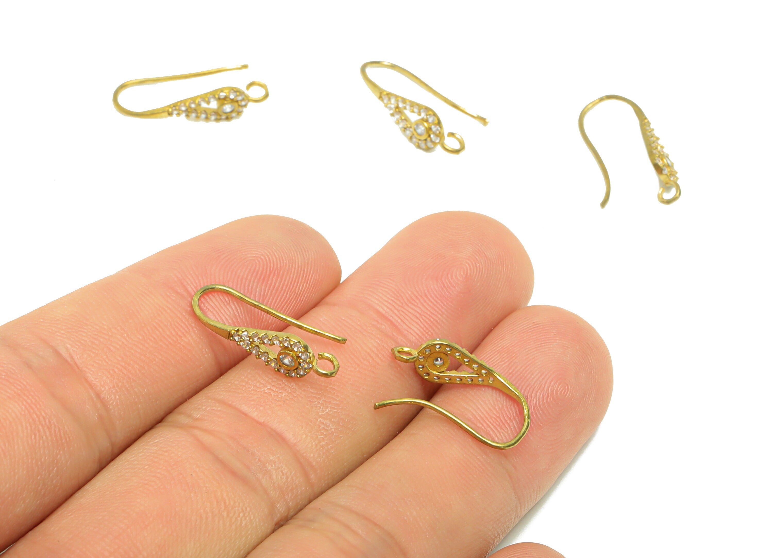 Brass Earring Hooks - Raw Brass Teardrop Earring Wires With Loop - Brass Cubic Zircon Ear Hooks Findings - Jewelry Supplies-19x8x1mm- PP8829 - DOMEDBAZAAR