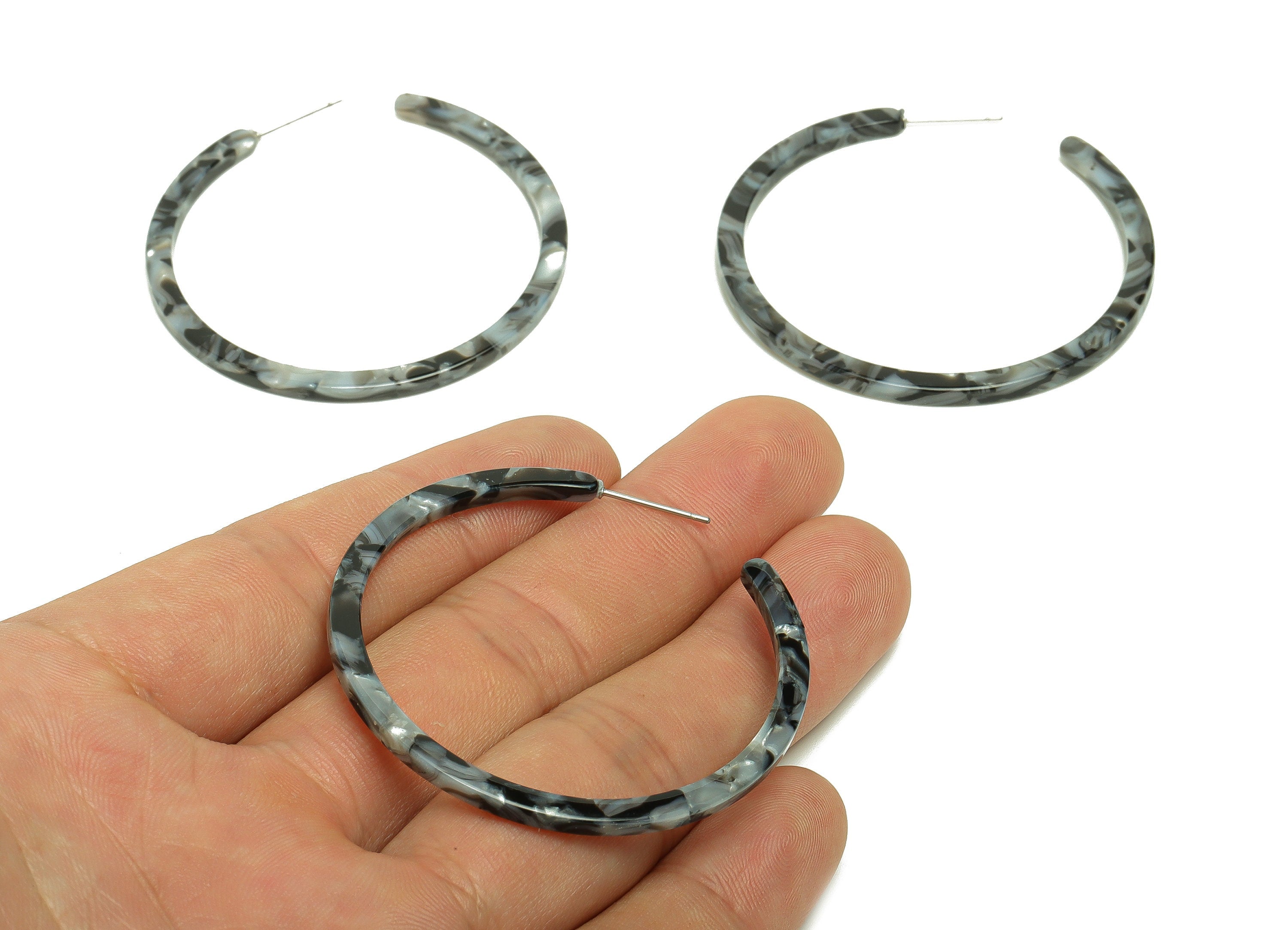 Acetate Hoop Earring Post - Open Hoop Earrings Stud - Acetate Round Earring Post - Open Hoop Earring - 49.48x49.4x2.51mm - AC2643B - DOMEDBAZAAR