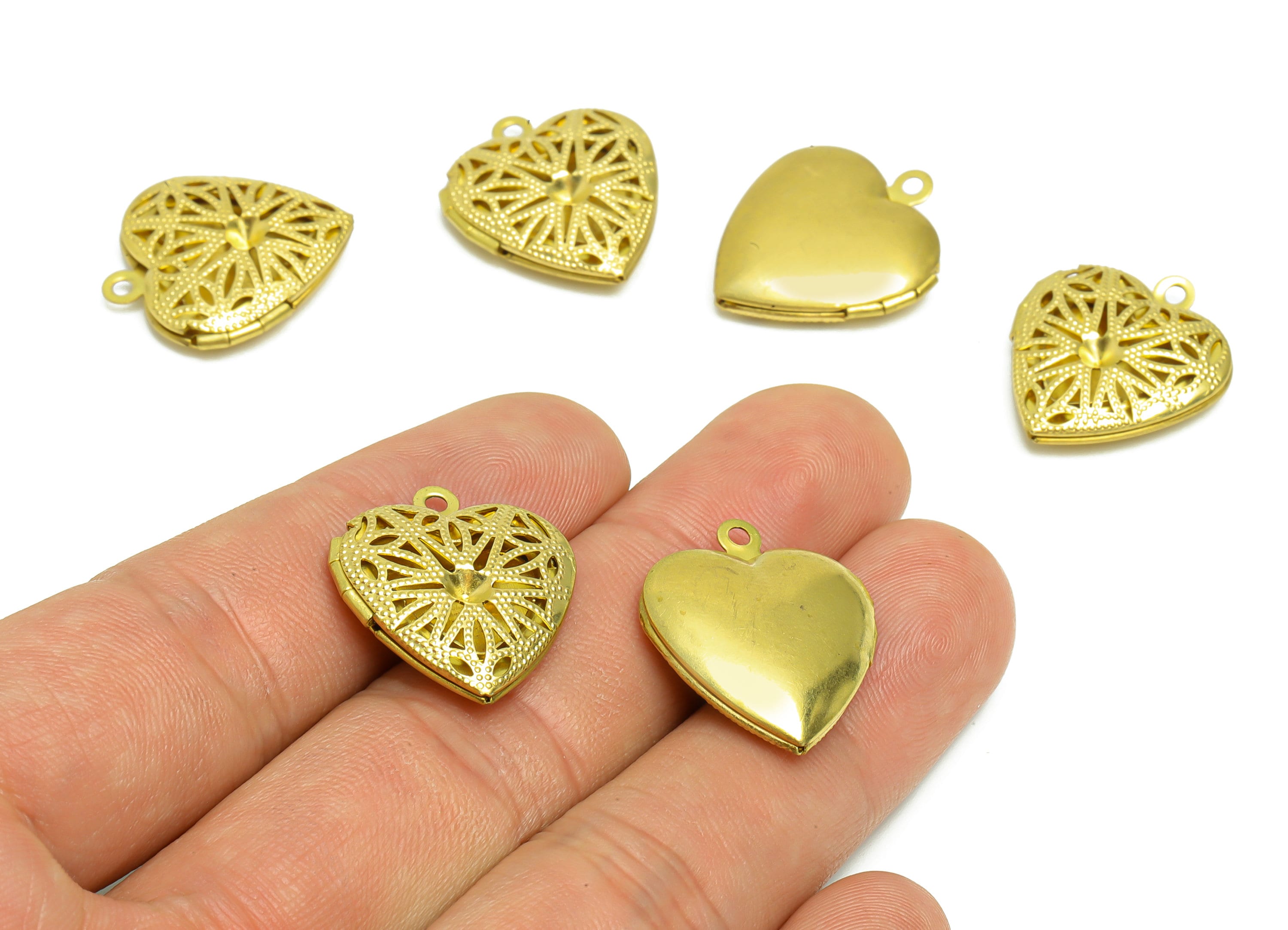 Brass Heart Locket Charm - Raw Brass Antique Vintage - Vintage Looking Locket - Engraved Locket - Antique Looking Locket - 22x19x5mm -PP8908 - DOMEDBAZAAR