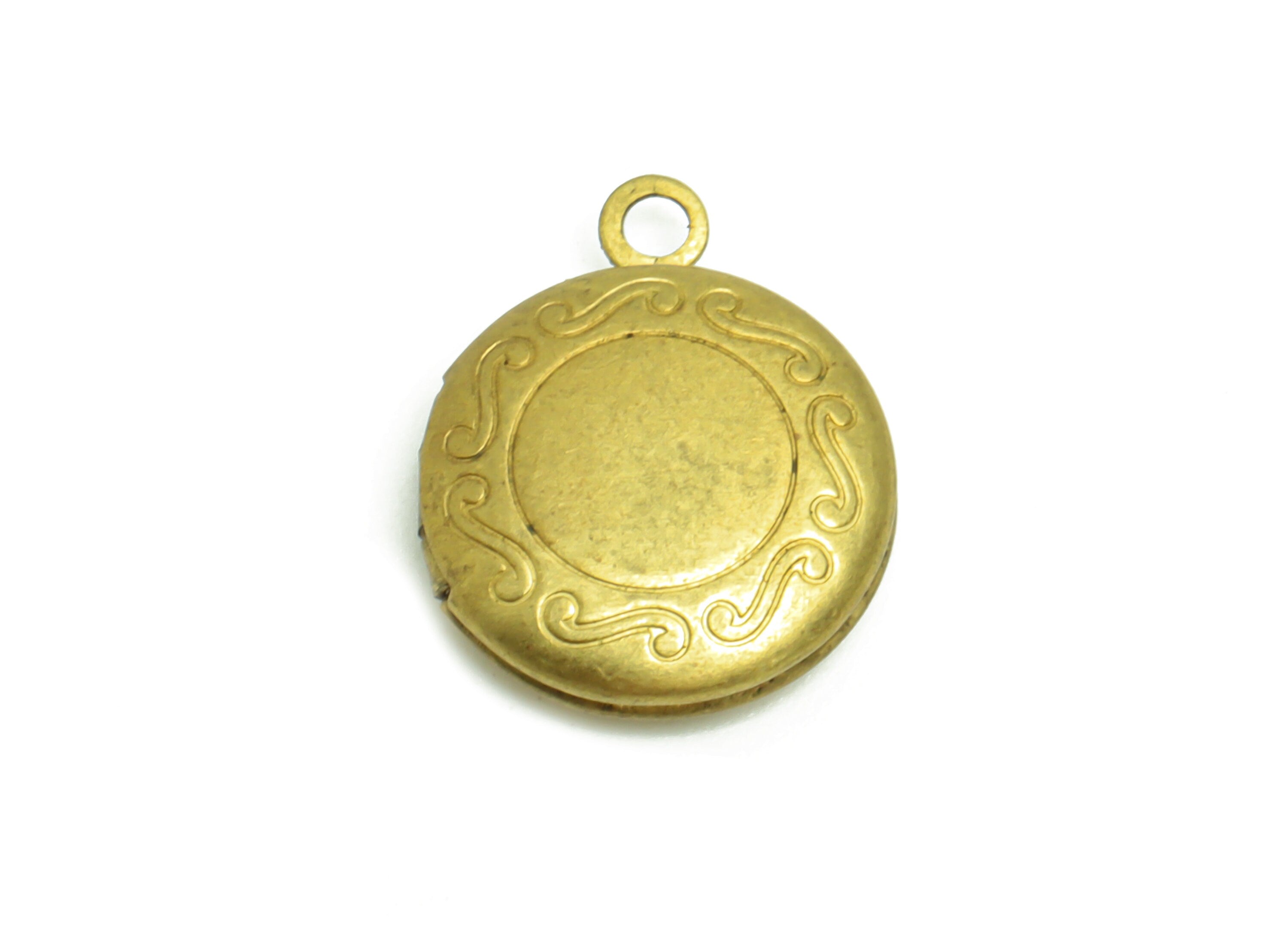 Brass Round Locket Charm - Raw Brass Antique Vintage - Antique Looking Locket - Engraved Locket - Vintage Looking Locket-16x13x4mm - PP8947 - DOMEDBAZAAR