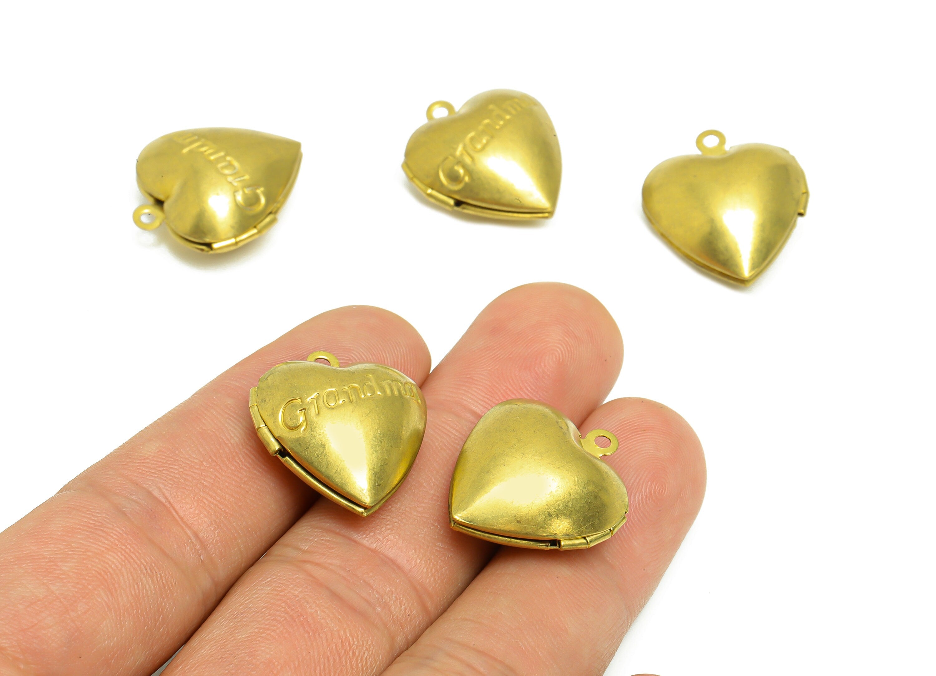 Brass Heart Locket Charm - Raw Brass Grandma Locket Pendant - Engraved Locket Pendant For Necklace - 22.3x19x10mm - PP8912 - DOMEDBAZAAR