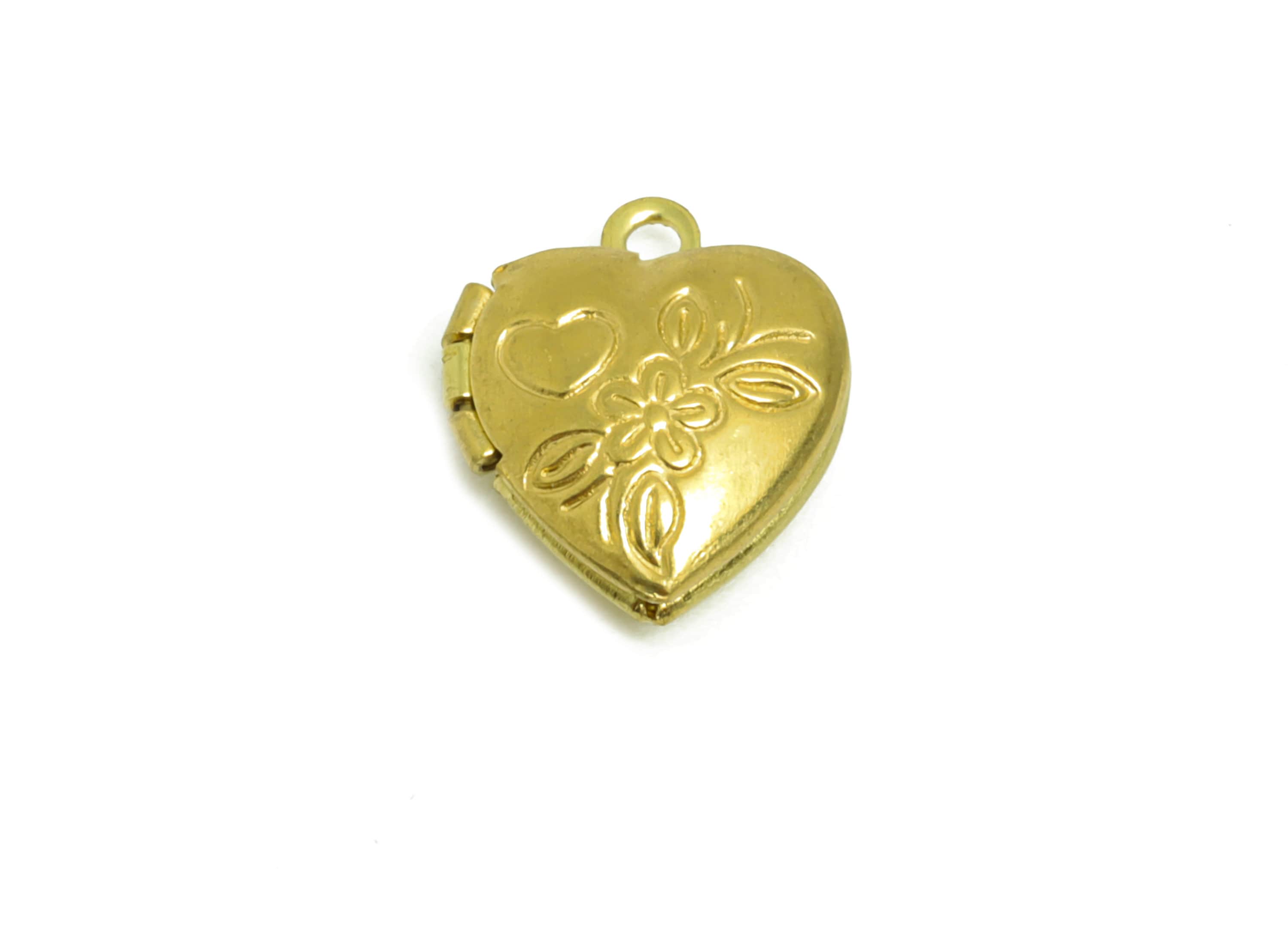 Brass Heart Locket Charm - Raw Brass Flower Heart Locket Charms - Locket Pendant For Necklace - Fligre Locket - 12.34x10.44x4mm - PP8916 - DOMEDBAZAAR