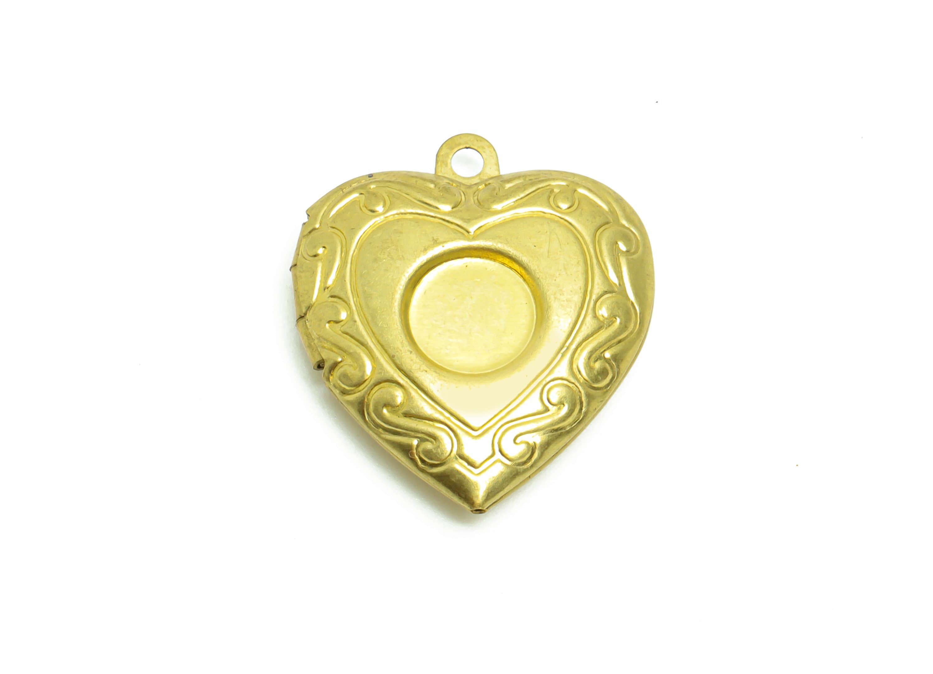 Brass Heart Locket Charm - Raw Brass Antique Vintage - Antique Looking Locket - Vintage Looking Locke - For Necklace - 22.8x19x5mm - PP8937 - DOMEDBAZAAR