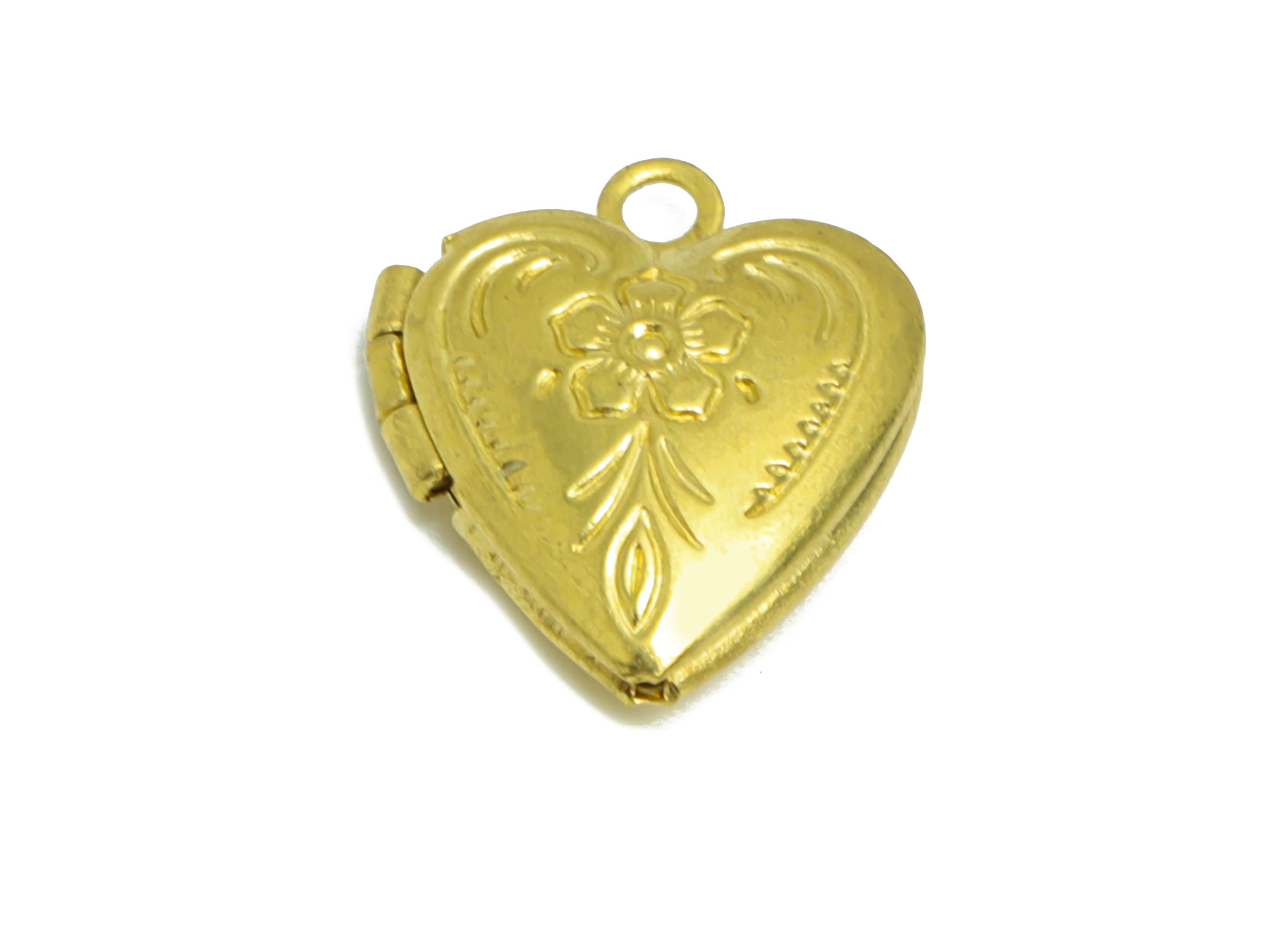 Brass Heart Locket Charm - Raw Brass Flower Heart Locket Charms - Locket Pendant For Necklace - Fligre Locket Pendant - 15x13x4.5mm - PP8915 - DOMEDBAZAAR