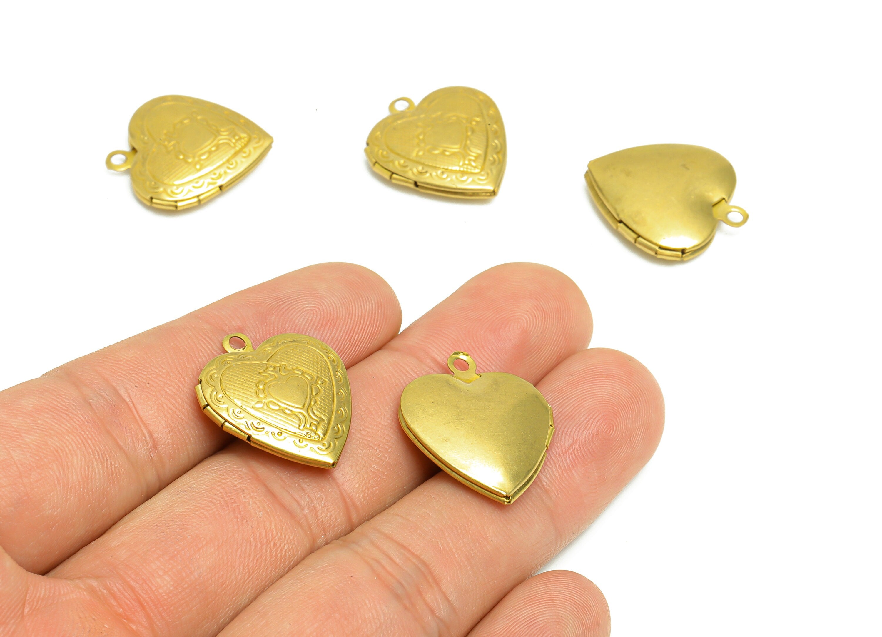 Brass Heart Locket Charm - Raw Brass Engraved Antique Vintage - Vintage Looking Locket - Antique Looking Locket for Pendant-22x19x5mm-PP8906 - DOMEDBAZAAR