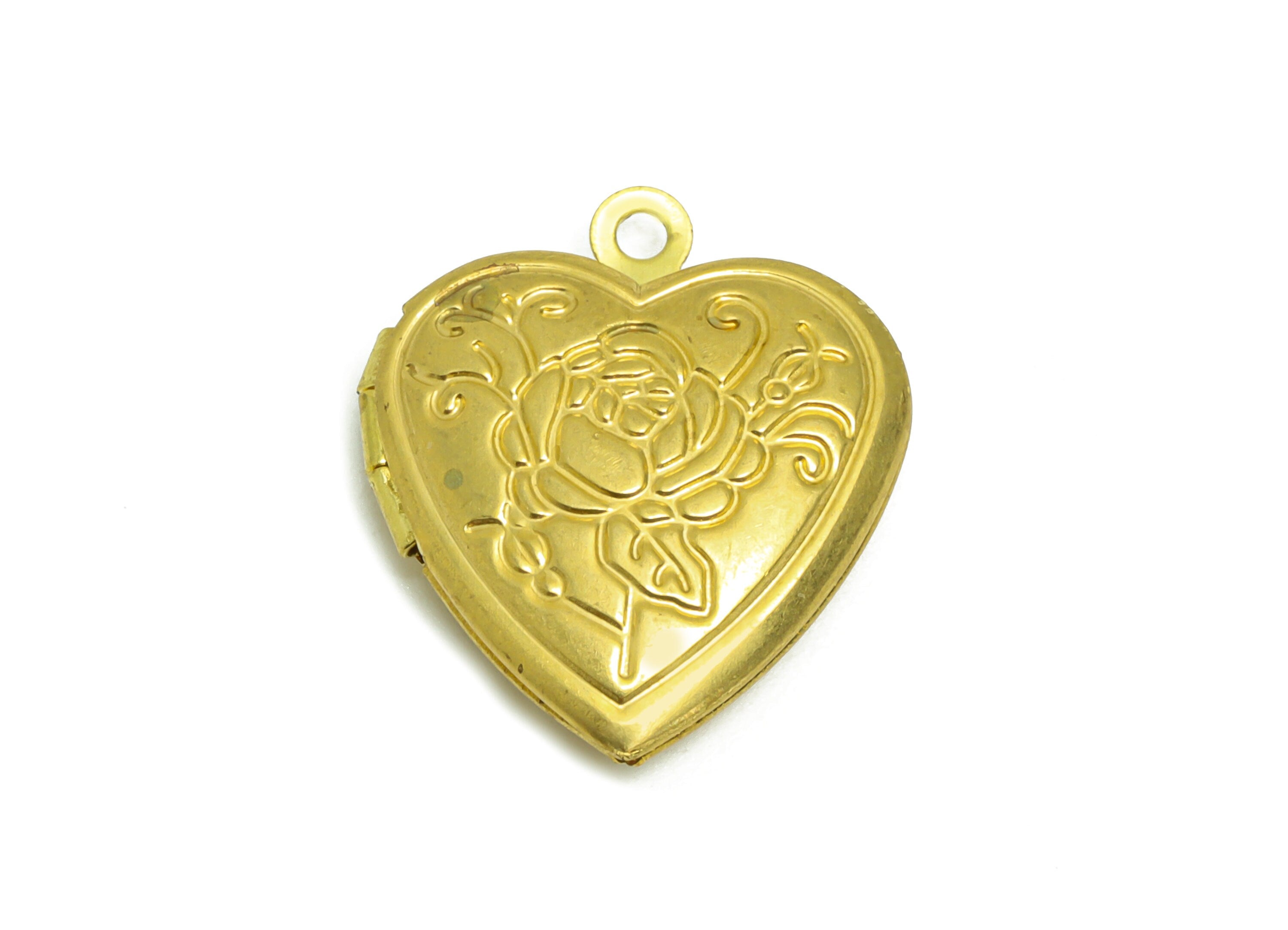 Rose Heart Locket Charm - Raw Brass Antique Vintage Engraved Locket - Antique Looking Locket- Vintage Looking Locket - 22x19x5mm - PP8907 - DOMEDBAZAAR