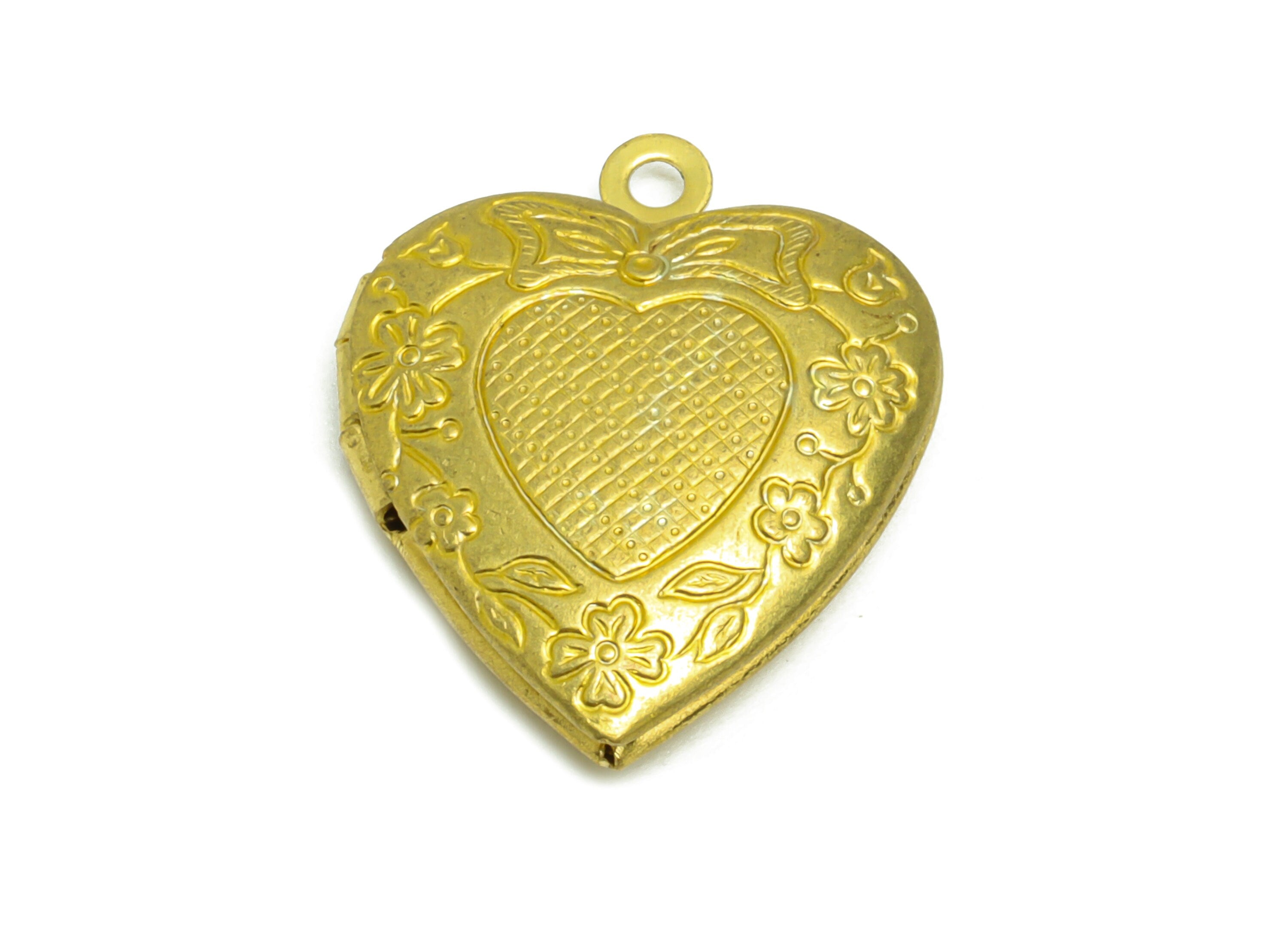 Brass Heart Locket Charm - Raw Brass Antique Vintage Engraved Locket - Vintage Looking Locket- Antique Looking Locket - 22.71x1x5mm - PP8909 - DOMEDBAZAAR