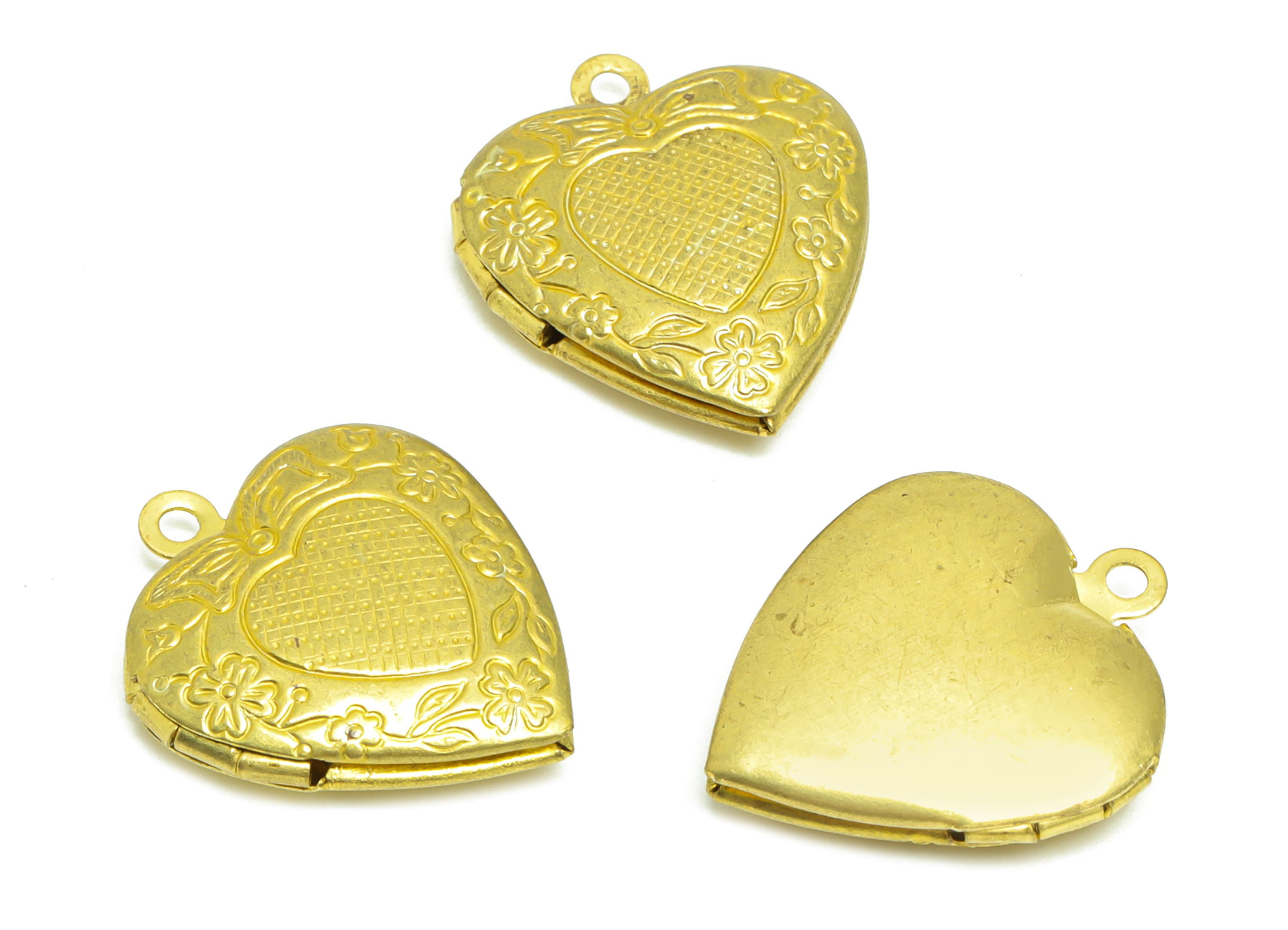 Brass Heart Locket Charm - Raw Brass Antique Vintage Engraved Locket - Vintage Looking Locket- Antique Looking Locket - 22.71x1x5mm - PP8909 - DOMEDBAZAAR