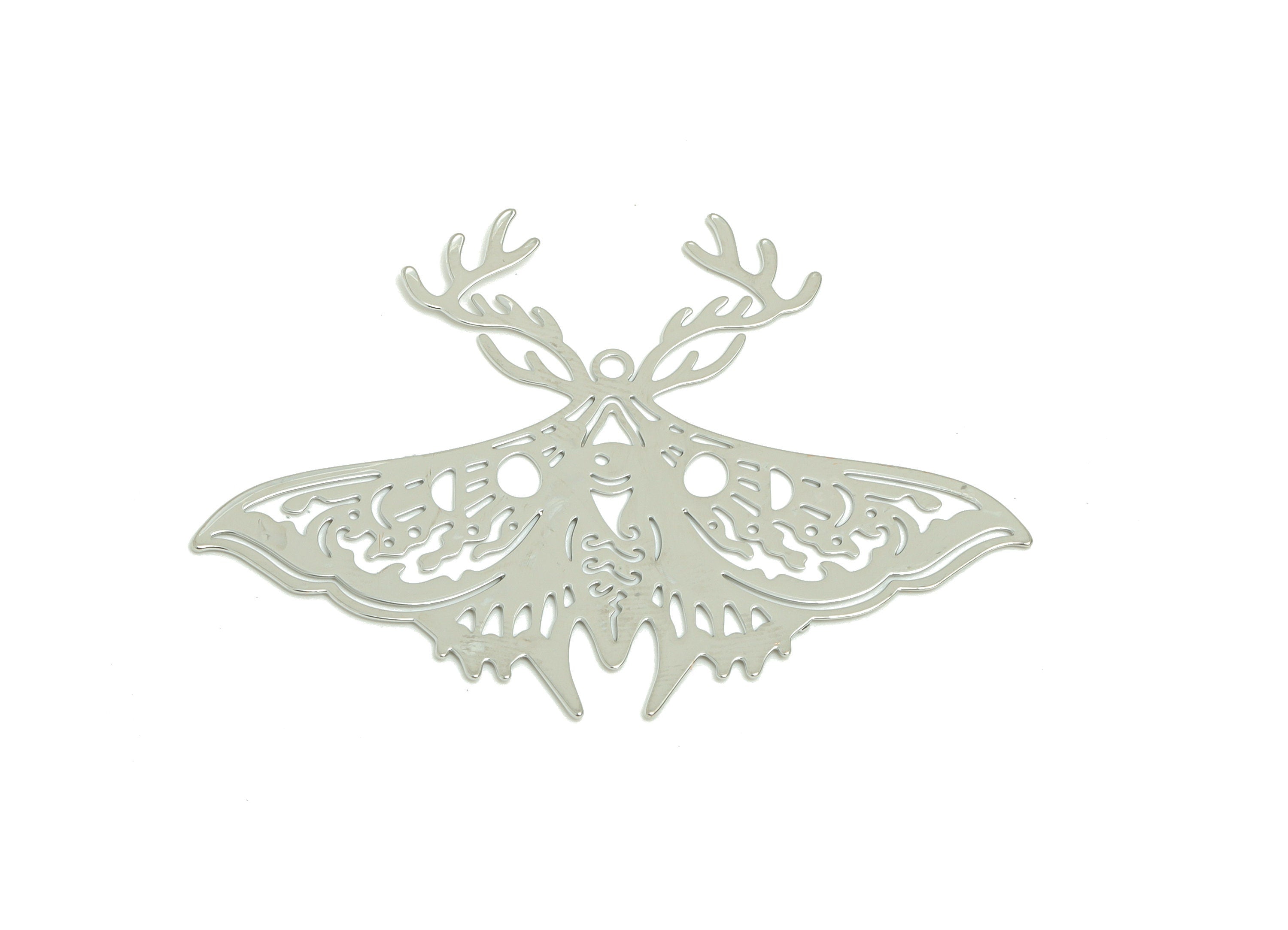 Brass Moth Earring Charm - Brass Inset Earring Charm - Brass Animal Earring Charm - 18K Real White Plating - 38x53.10x 0.34mm- RGP7064S - DOMEDBAZAAR