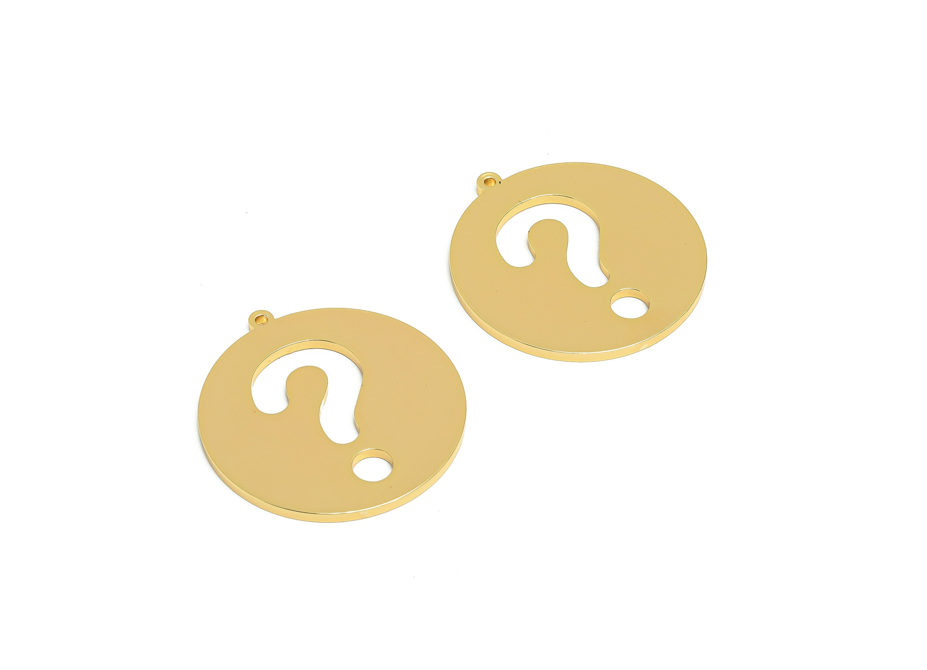 Brass Round Charms - Brass Question Mark Charm - Brass Mark Pendant - Question Mark Pendant - Gold Tone Plating - 45x42.21x2.33mm - PP8840G - DOMEDBAZAAR