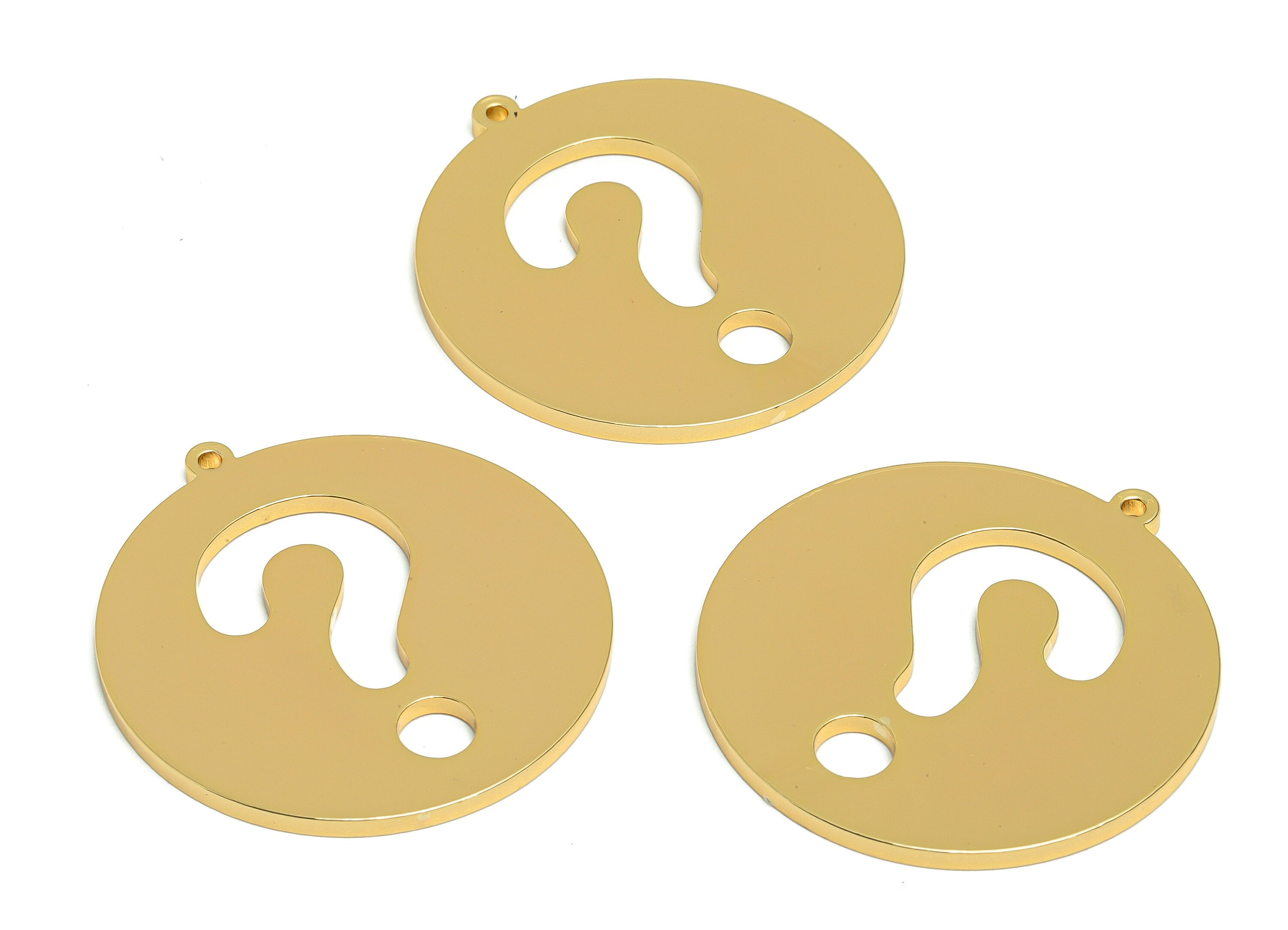 Brass Round Charms - Brass Question Mark Charm - Brass Mark Pendant - Question Mark Pendant - Gold Tone Plating - 45x42.21x2.33mm - PP8840G - DOMEDBAZAAR