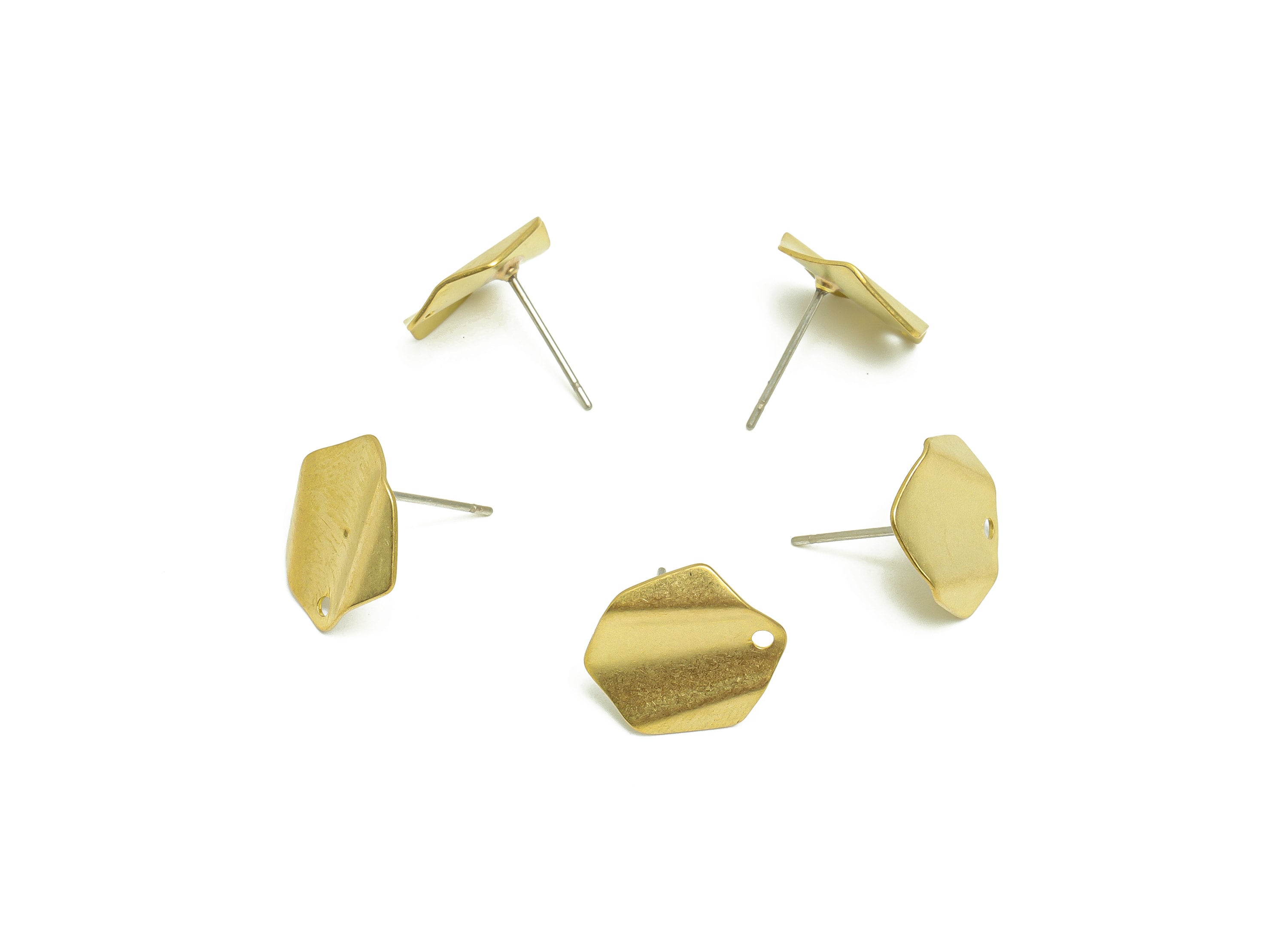 Brass Hexagon Earring Post - Raw Brass Earring Stud - Brass Wavy Post - Brass Geometry Post - Jewelry Supplies - 14.44x13.78x0.7mm - PP8842 - DOMEDBAZAAR
