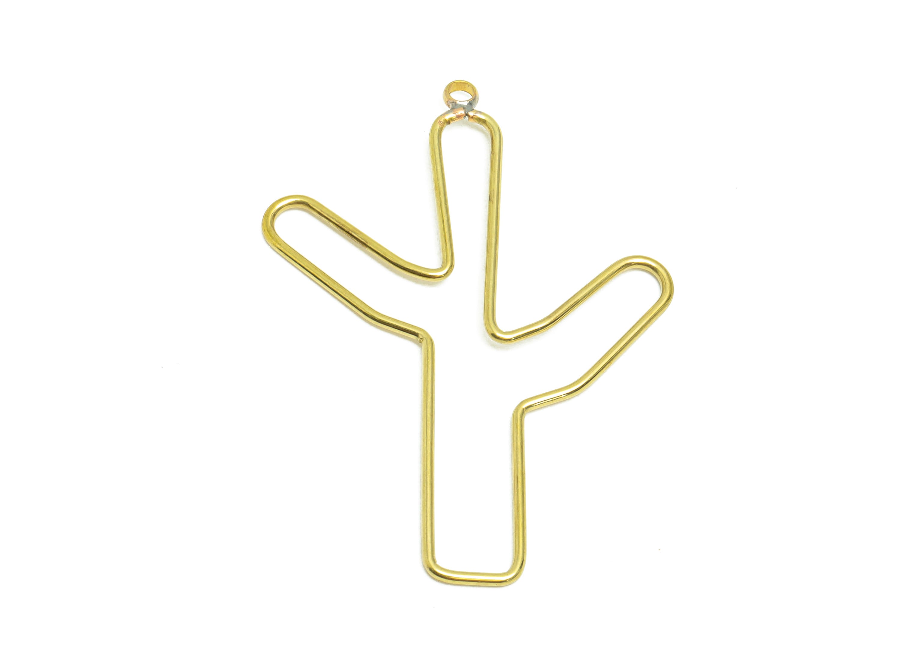Brass Cactus Earring Charms - Raw Brass line Cactus Charm - Brass Botanical Earring Charm - Brass Wire Cactus Earring - 43x32x1.1mm - PP8838 - DOMEDBAZAAR