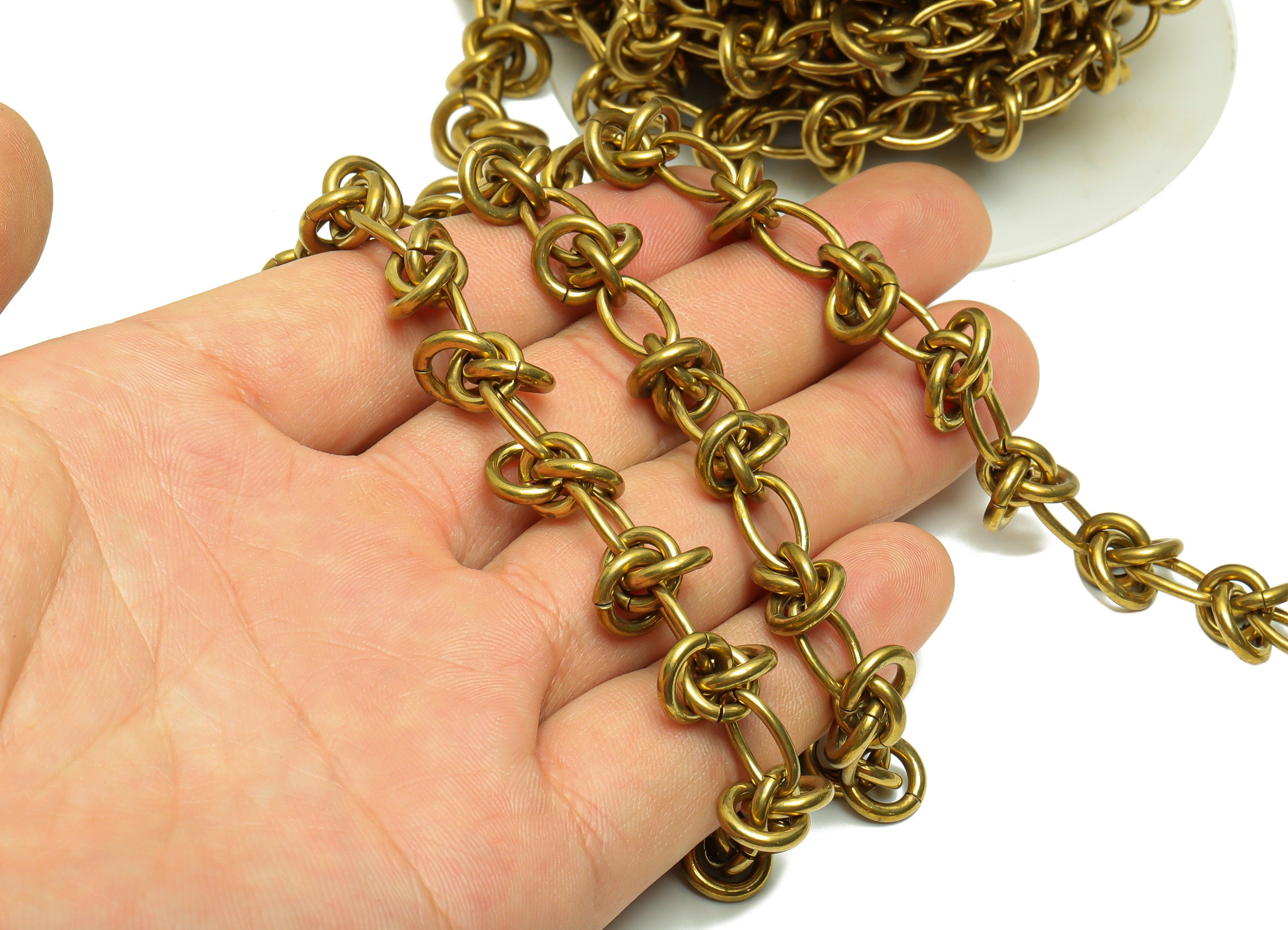 2.0 Knot Chain - Raw Brass Thick Chunky Chian - Brass Bracelet Chain - Brass Knot Chain - Jeweler Making - 16.77x 1.86mm - PP8632 - DOMEDBAZAAR