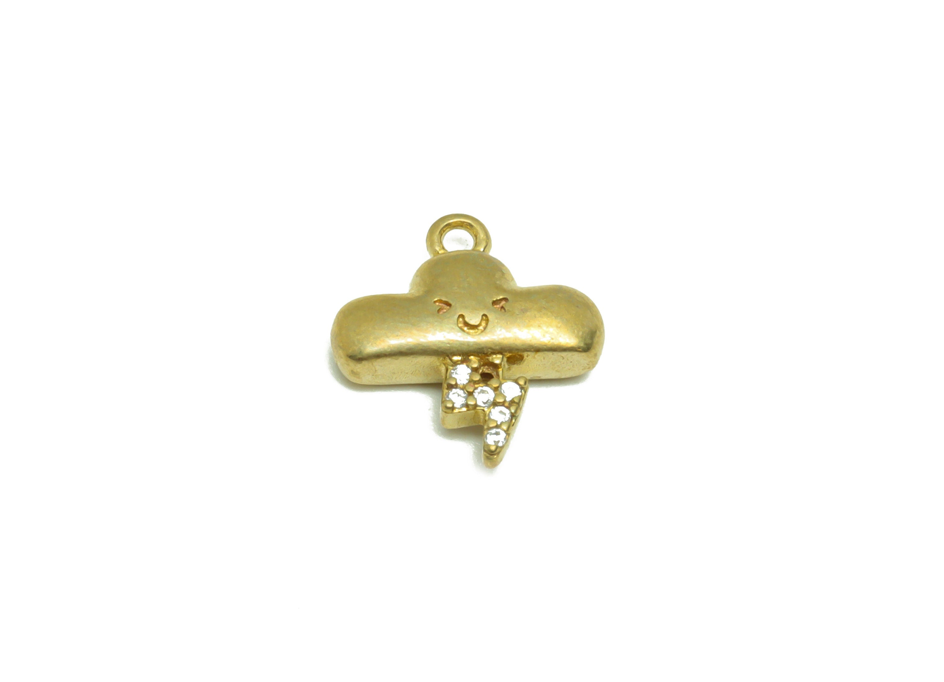 Brass Cloud Earring Charm - Raw Brass Clouds Face Pendant - Brass lightning Simal Face - Brass Zircon Earring Charms - 13.6x12x3mm - PP8674 - DOMEDBAZAAR