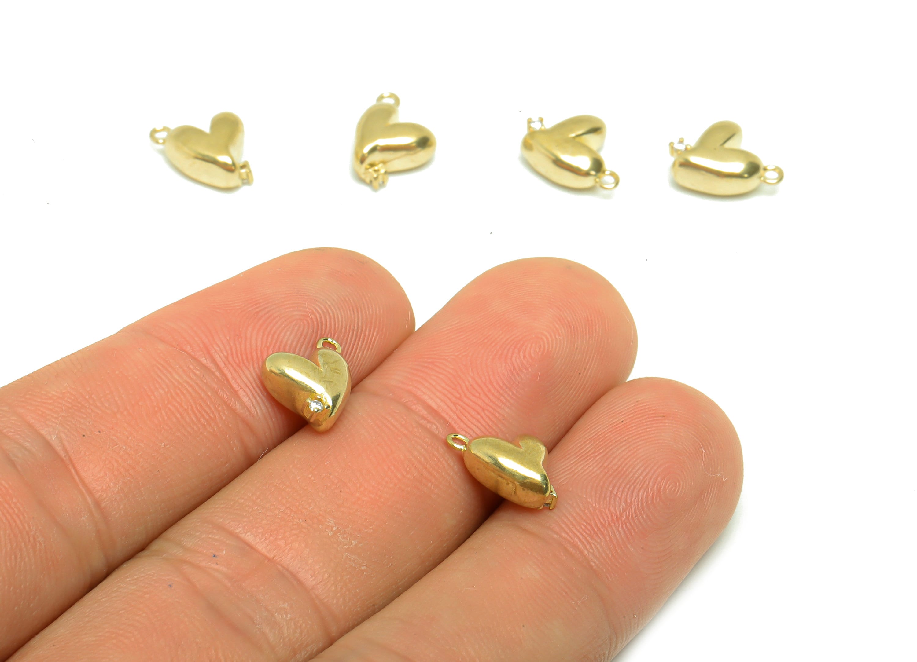 Brass Heart Earring Charm - Raw Brass Cubic Heart Pendant - Cubic Zircon Earring Charms - Mini Heart Earring Charm - 8.56x8.24x4.2mm- PP8682 - DOMEDBAZAAR