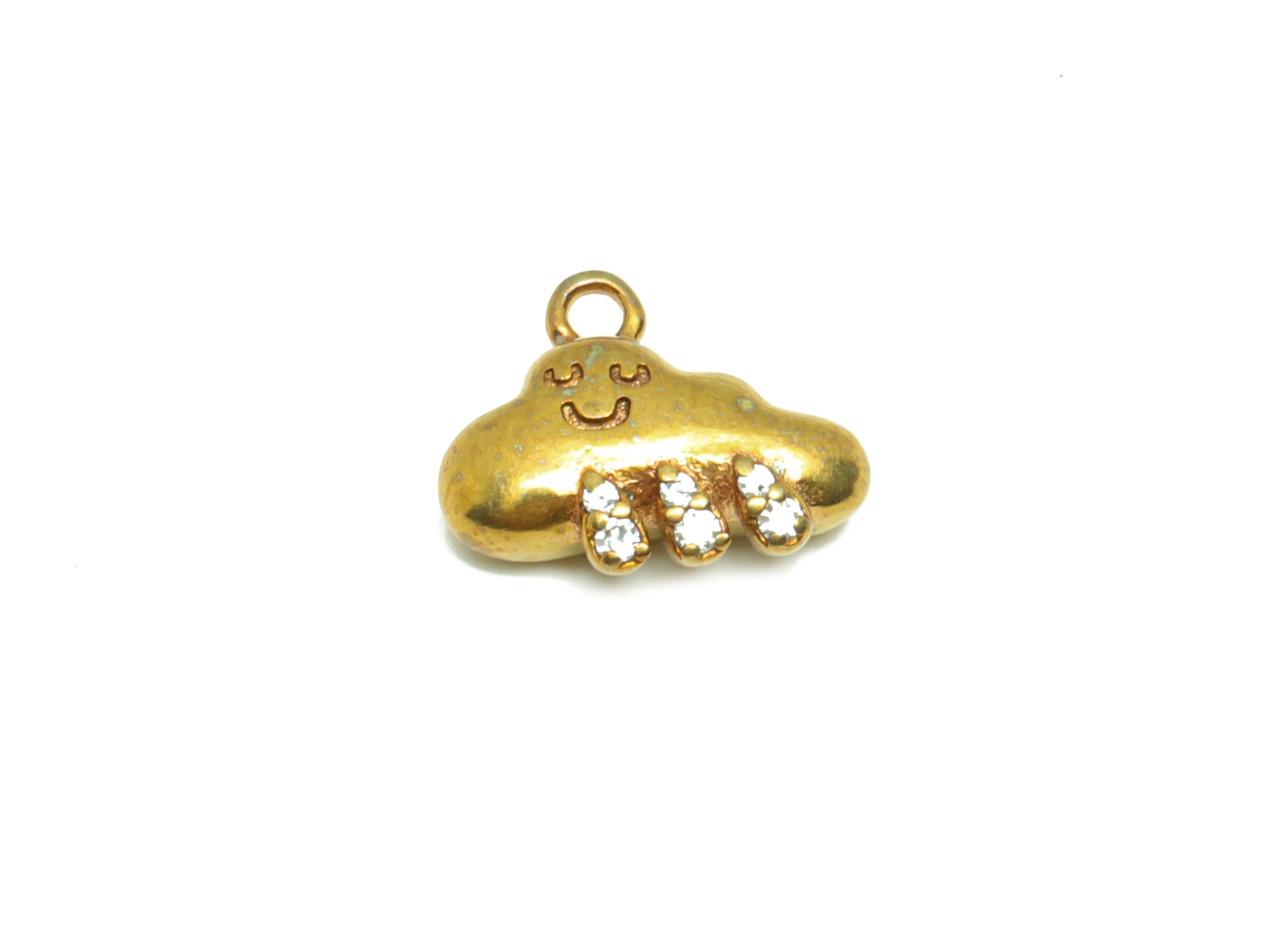 Brass Happy Cloud Face Earring Charm - Raw Brass Cloud Pendant - Cubic Zircon Cloud Earring Charm - Brass Face Charm -10x12x3.96mm - PP8671 - DOMEDBAZAAR