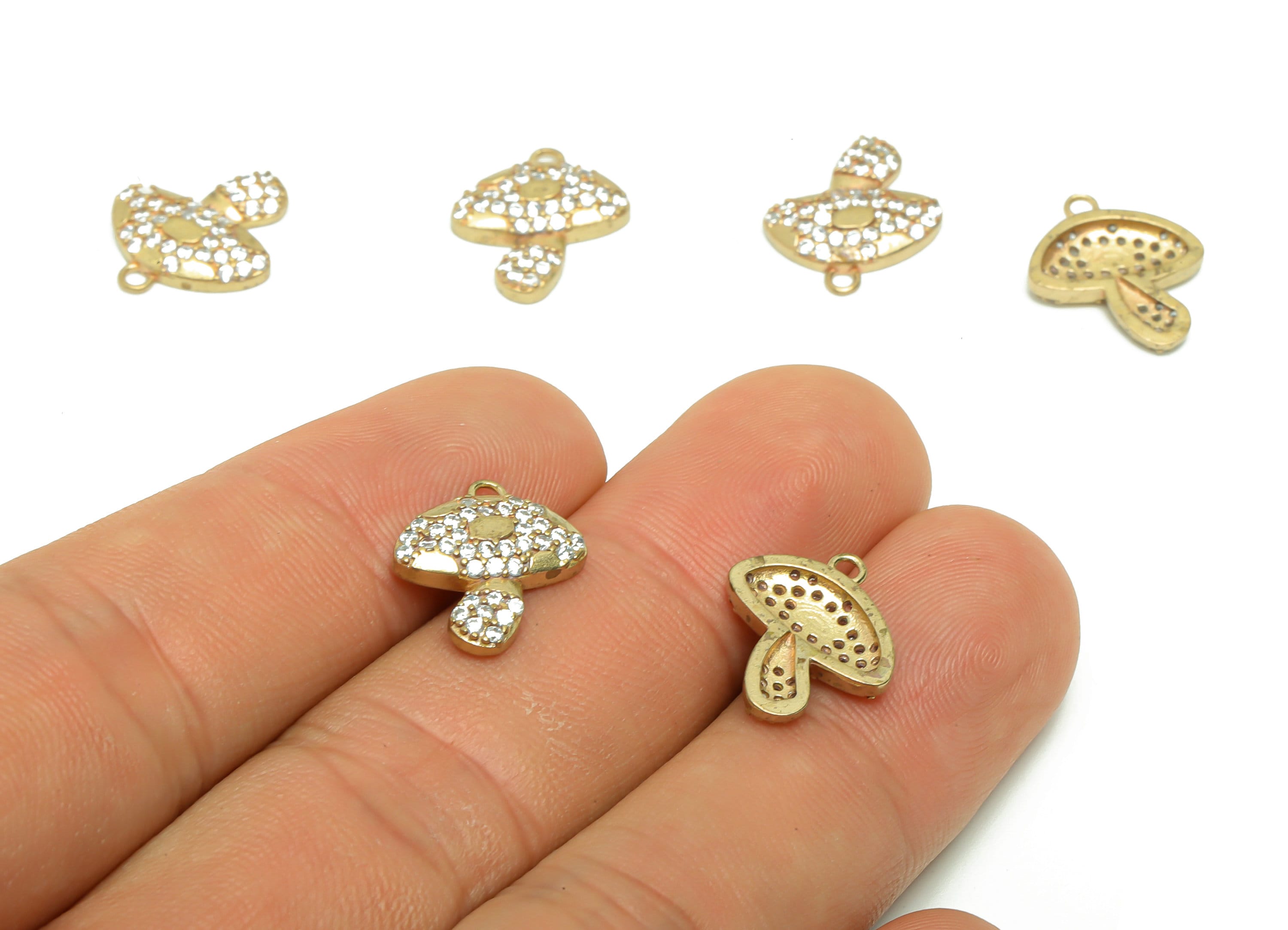 Brass Mushroom Earring Charm - Raw Brass Mushroom Pendant - Brass Cubic Zircon Cloud Earring Charm - 14.8x12.82x2.52mm - PP8660 - DOMEDBAZAAR