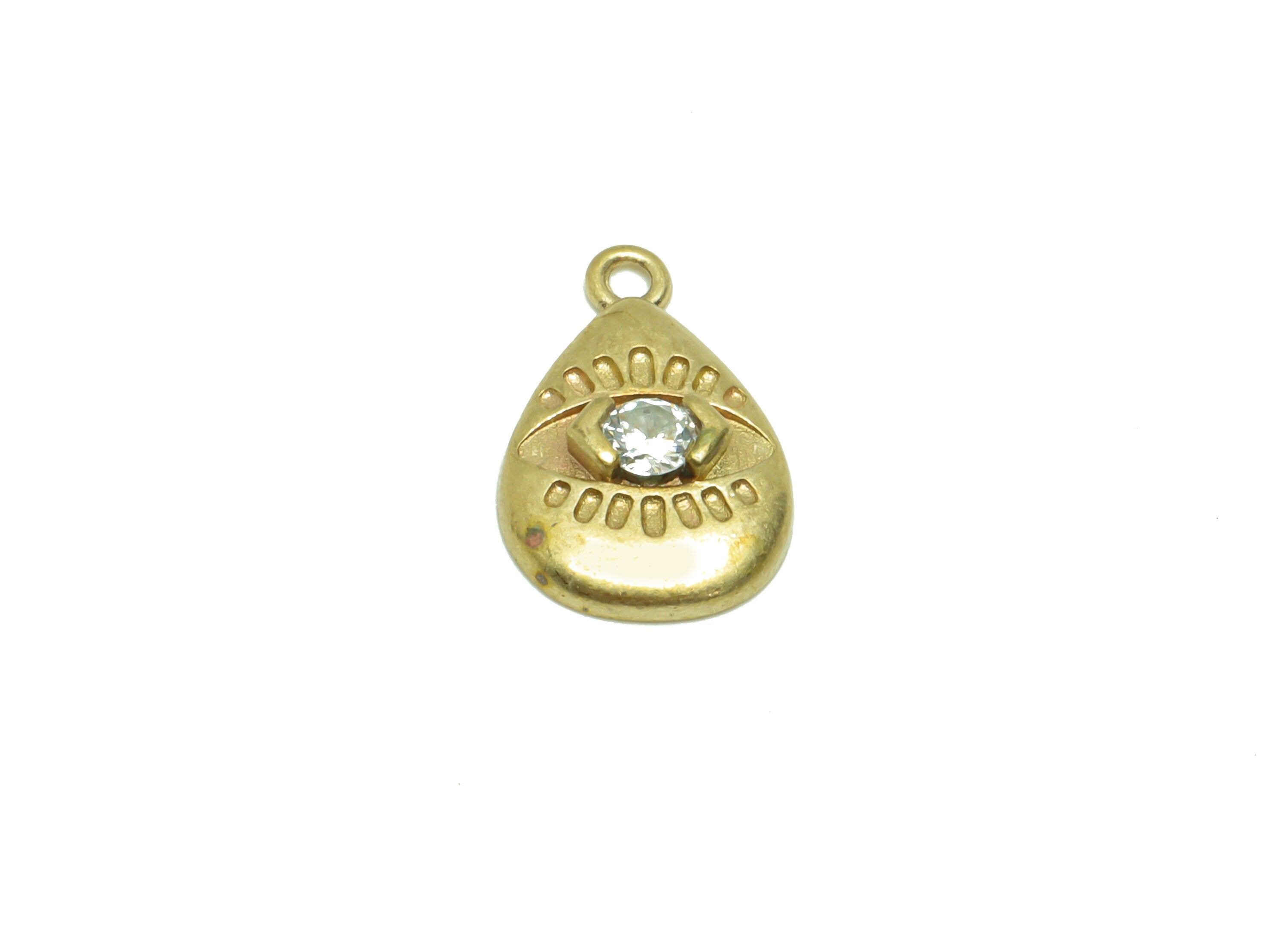 Brass Drop Earring Charm - Cubic Zircon Teardrop Eye Earring Charm - Raw Brass Drop Eye Pendant - Brass Eye Charm - 14.61x9.64x2mm - PP8690 - DOMEDBAZAAR