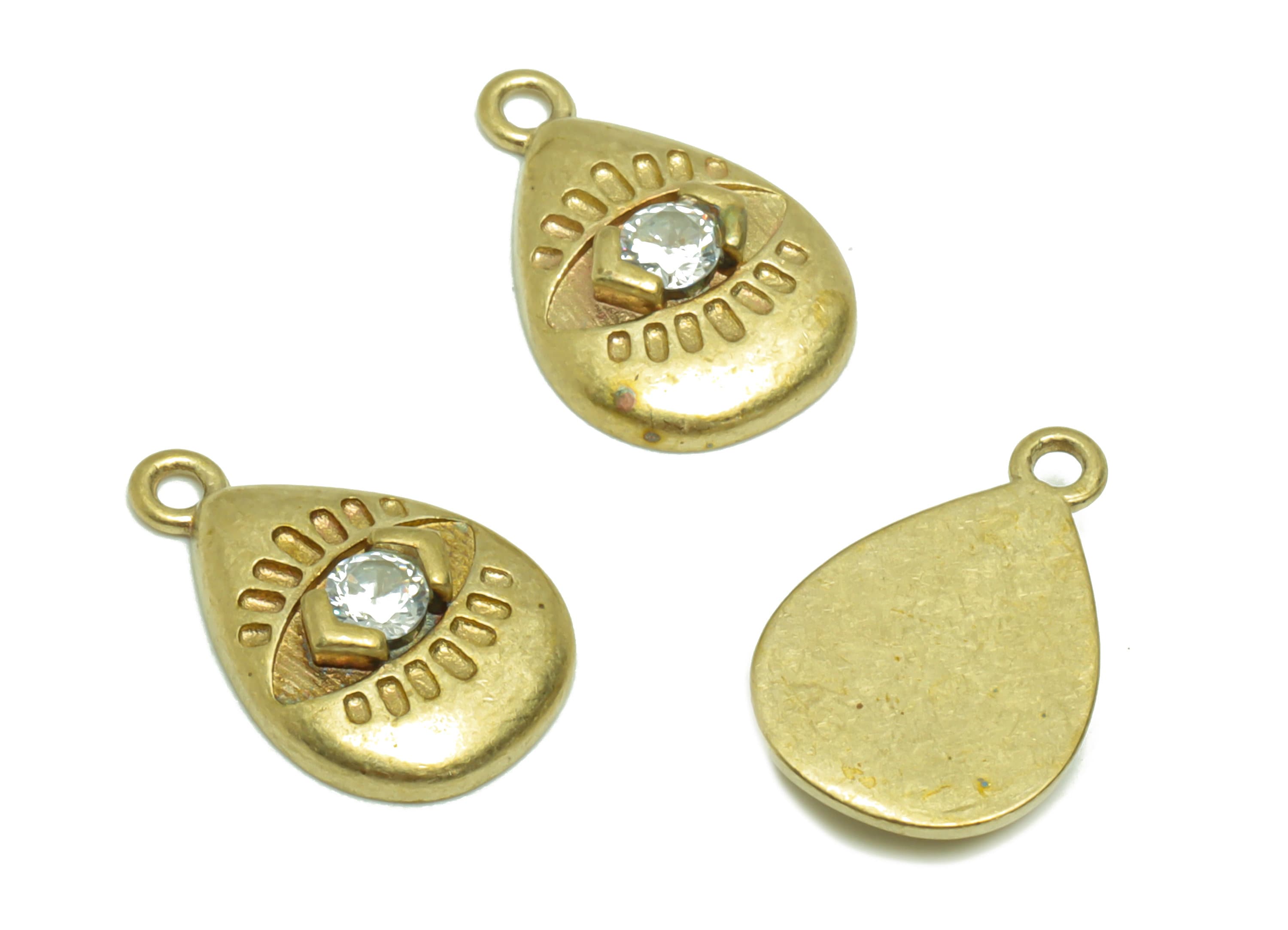 Brass Drop Earring Charm - Cubic Zircon Teardrop Eye Earring Charm - Raw Brass Drop Eye Pendant - Brass Eye Charm - 14.61x9.64x2mm - PP8690 - DOMEDBAZAAR