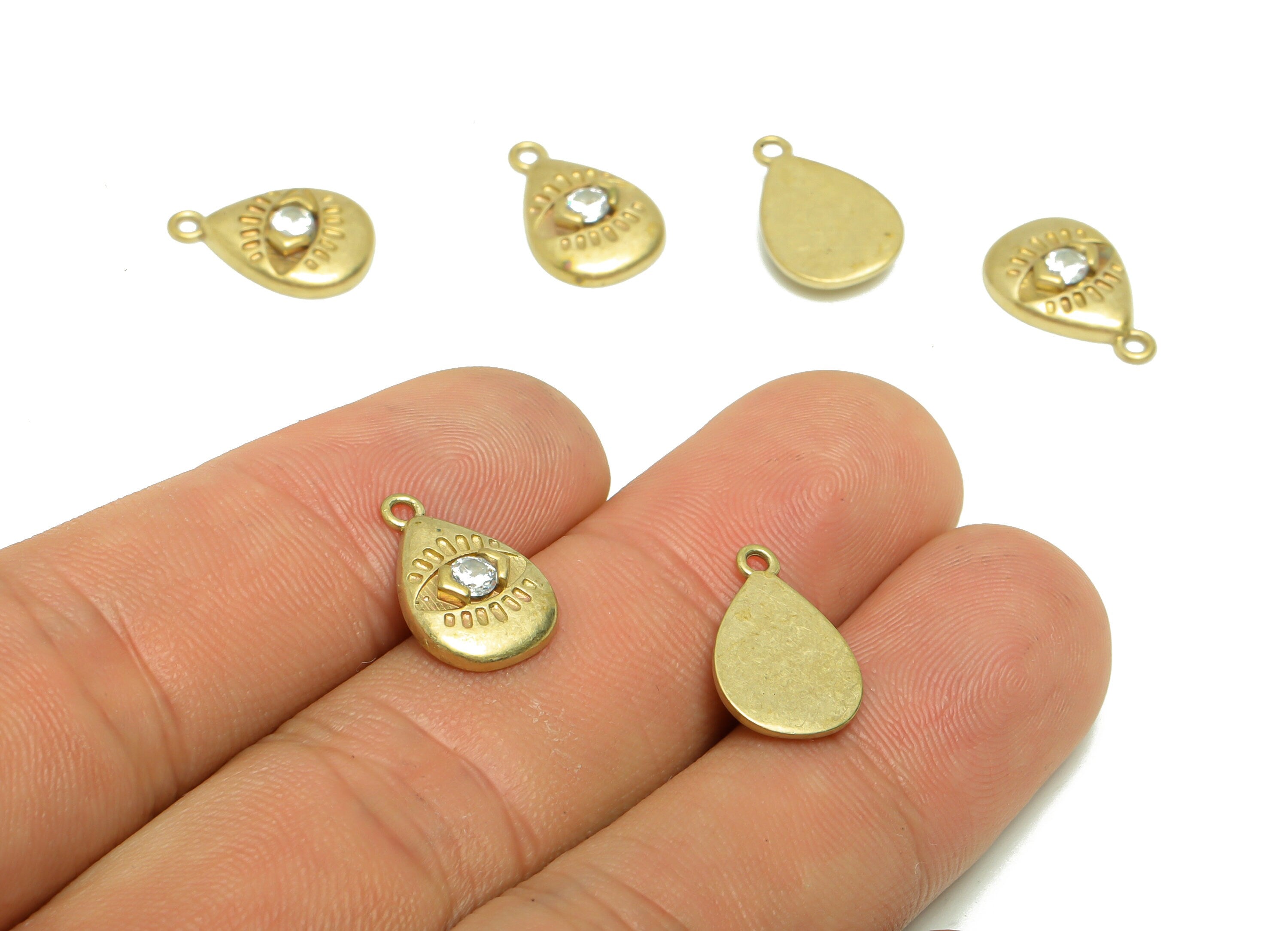 Brass Drop Earring Charm - Cubic Zircon Teardrop Eye Earring Charm - Raw Brass Drop Eye Pendant - Brass Eye Charm - 14.61x9.64x2mm - PP8690 - DOMEDBAZAAR