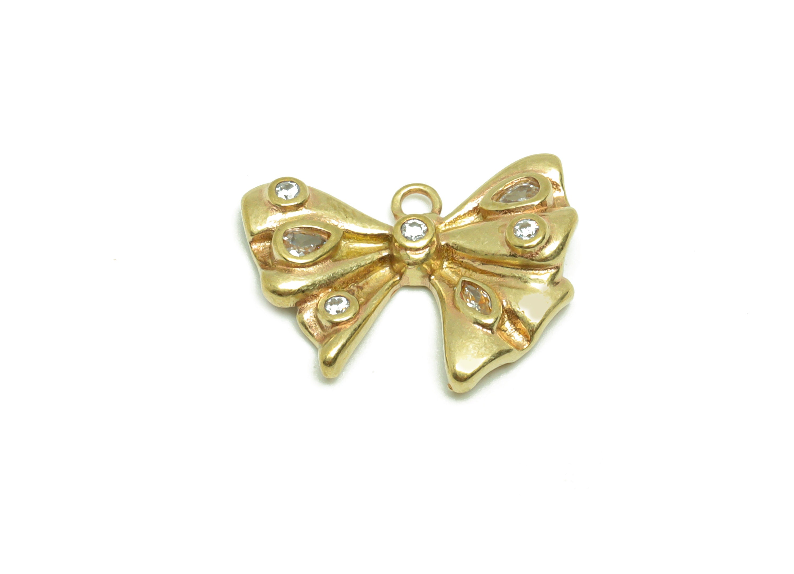Brass Bow Tie Earring Charm - Cubic Zircon Butterfly Earring Charm - Raw Brass Bow Tie Pendant - Cubic Bow Tie Charm - 14.95x18x3mm - PP8702 - DOMEDBAZAAR