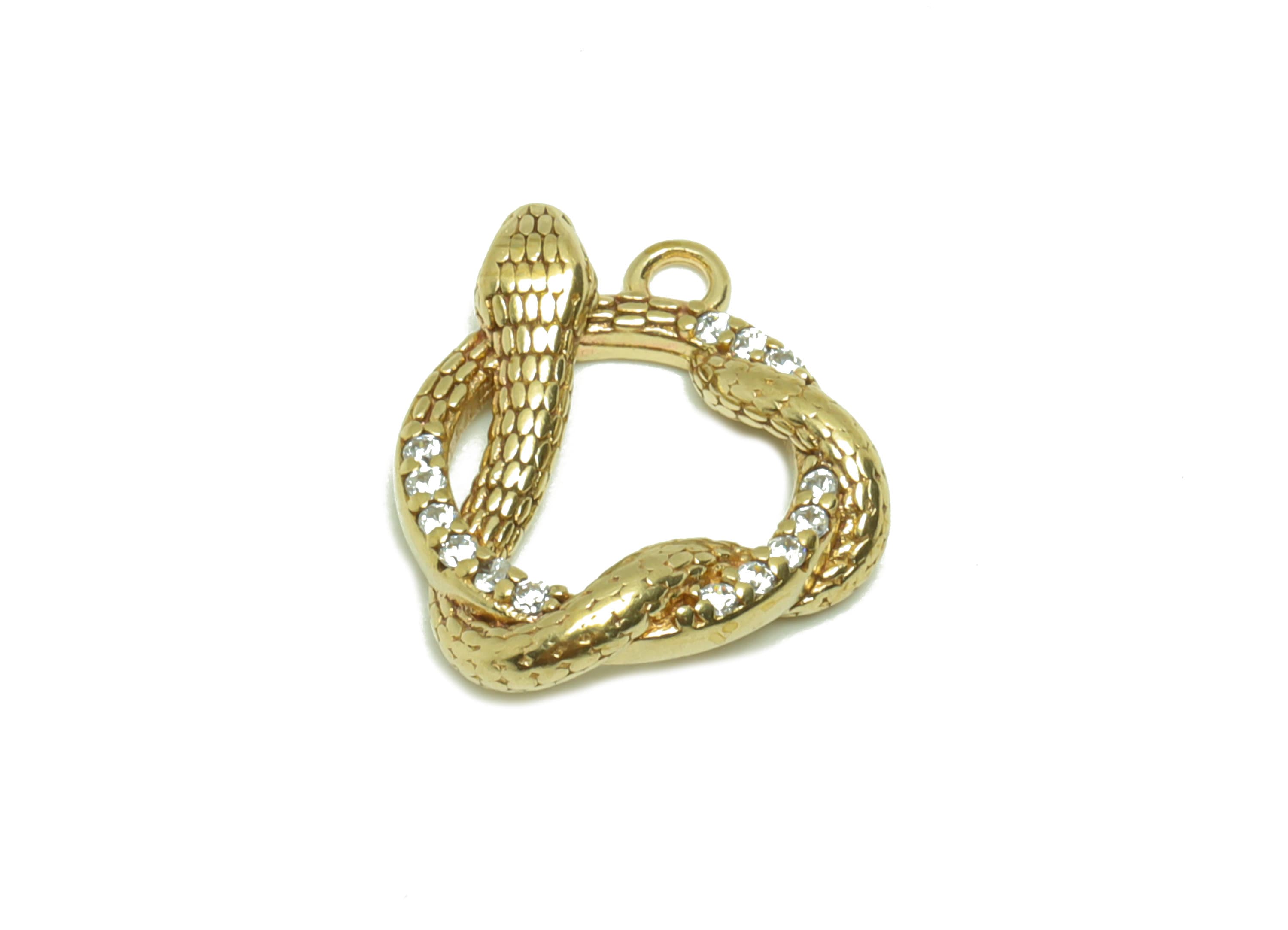 Brass Snake Earring Charm - Zircon Twine Snake Earring Charm - Raw Brass Round Twisted Snake Pendant - 14.64x12.8x2.9mm - PP8693 - DOMEDBAZAAR