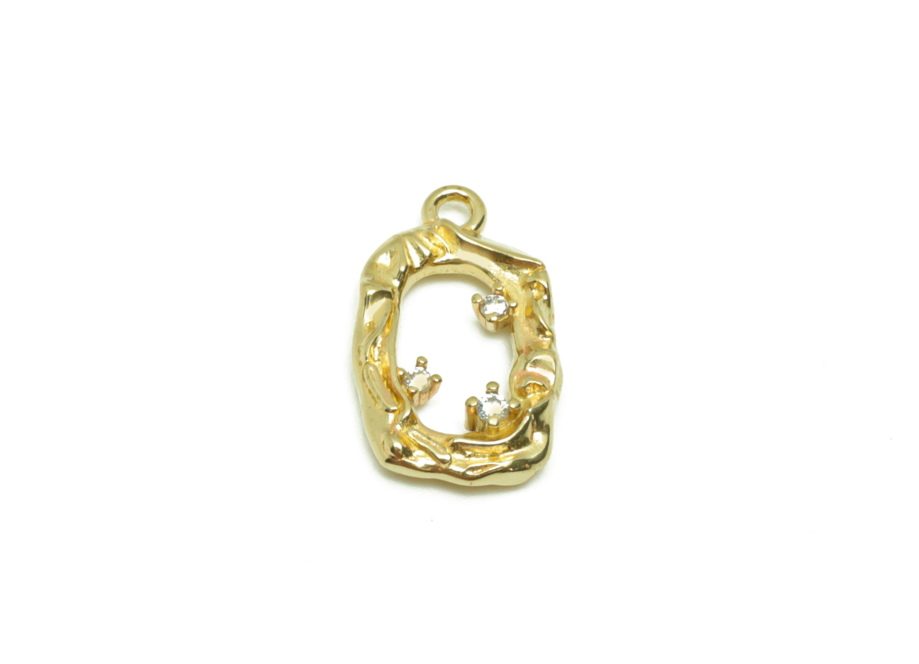 Brass Rectangle Earring Charm - Brass Zircon Vintage Frame Looking Earring Charm - Brass Antique Looking Pendant - 14x8x2mm - PP8675 - DOMEDBAZAAR