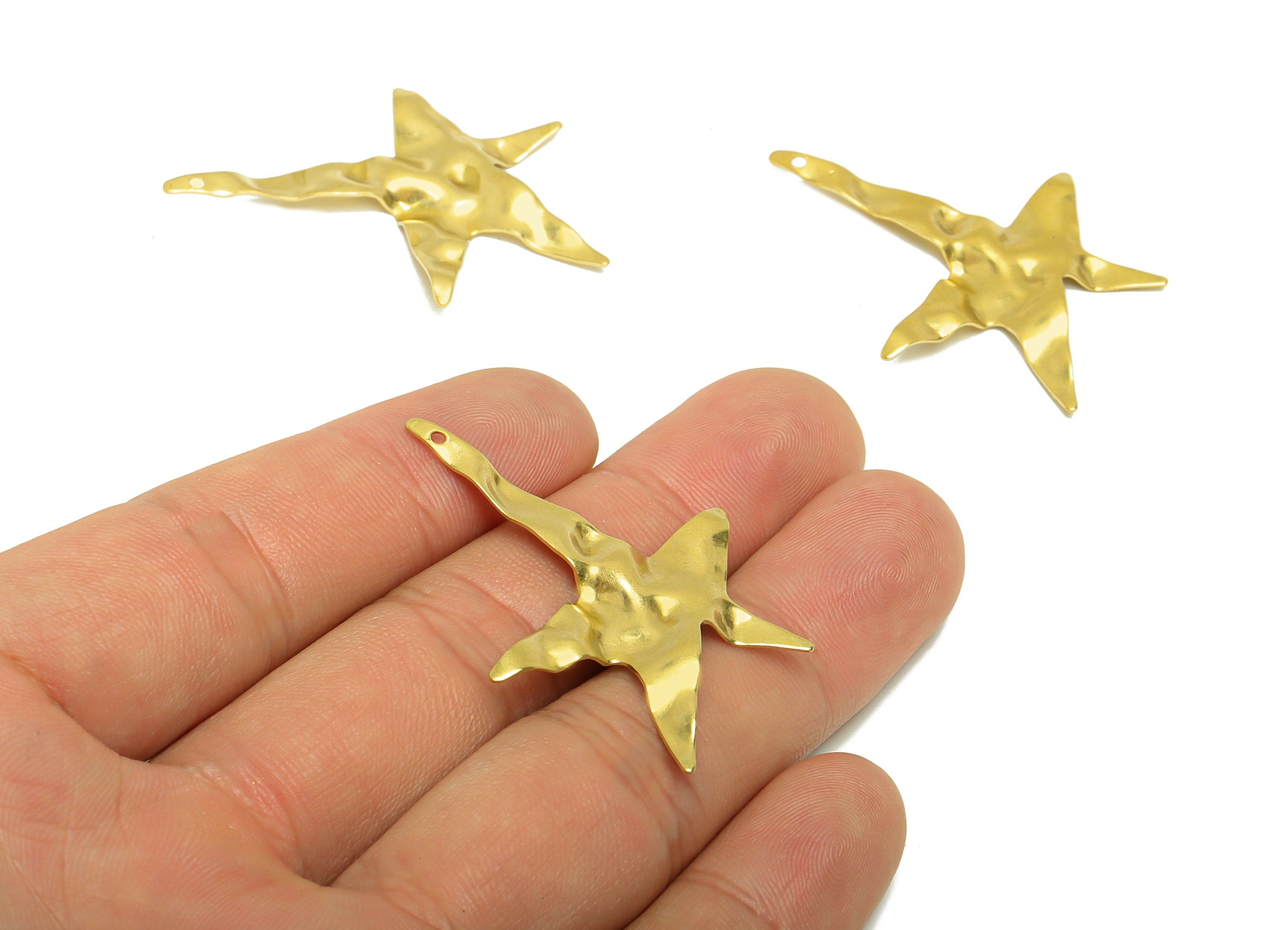 Brass Star Earring Charm - Brass Star Wavy Earring Charm - Raw Brass Irregular Star Pendant - Brass Star Charm - 42.9x34x0.85mm - PP8649 - DOMEDBAZAAR