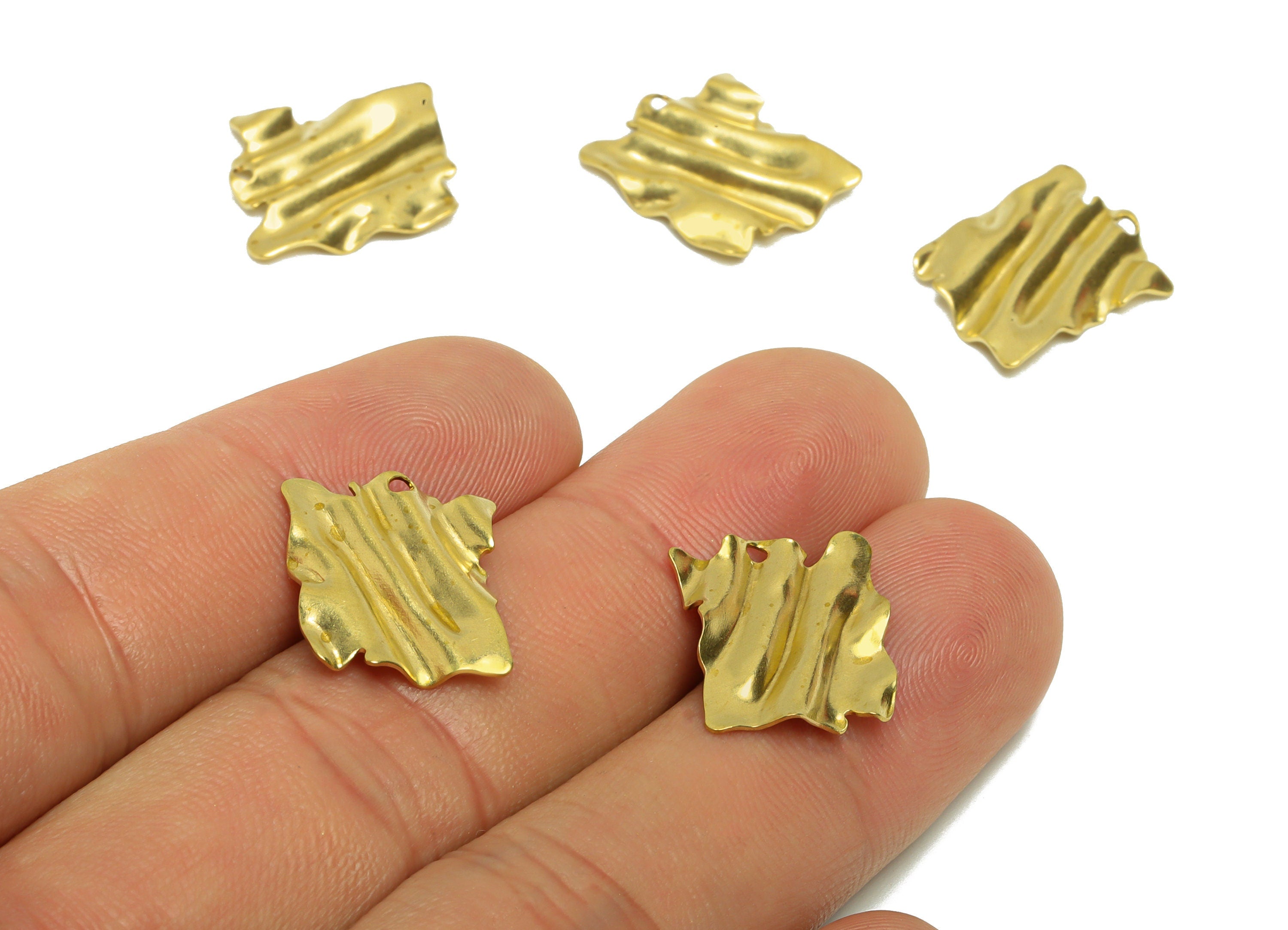 Brass Rectangle Earring Charm - Brass Wavy Rectangle Charm - Brass Irregular Rectangle Pendant - Brass Geometry Charm- 15x13x0.52mm - PP8651 - DOMEDBAZAAR