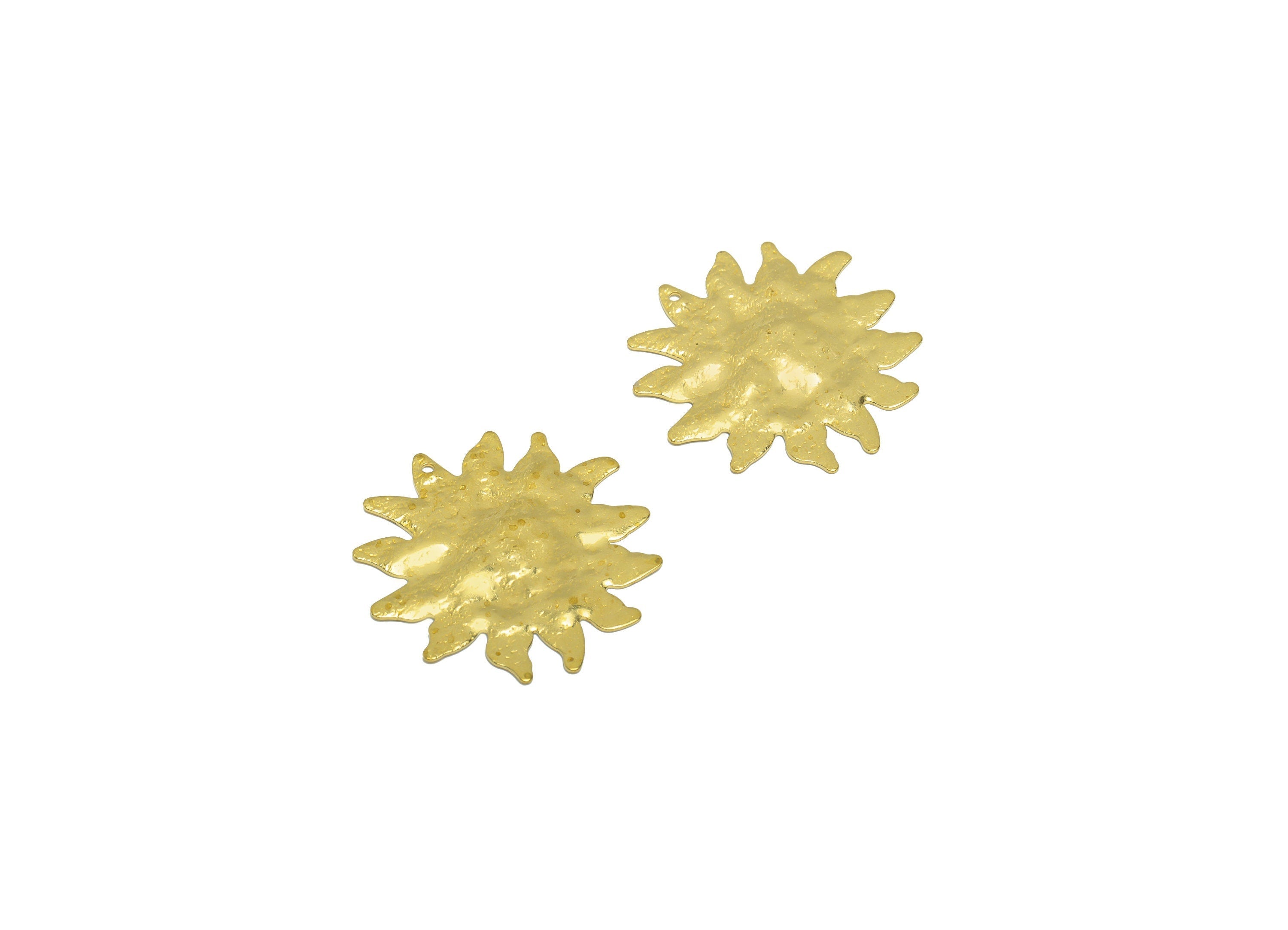 Brass Sun Earring Charm - Brass Hammered Sun Earring Charm - Raw Brass Sunflower Pendant - Brass Sun Charm- 30.88x31.6x1.24mm - PP8656 - DOMEDBAZAAR