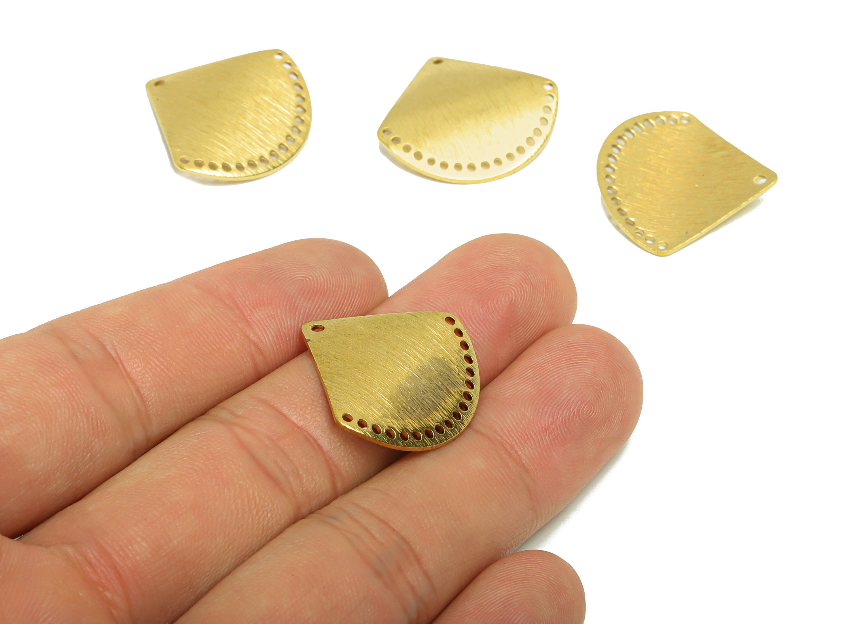Brass Fan Tassel Connector- Brass Bent Fan Earring Charm - Raw Brass Fan Connector - Brass Fan Pendant - 23.2x24.91x0.9mm - PP8646 - DOMEDBAZAAR