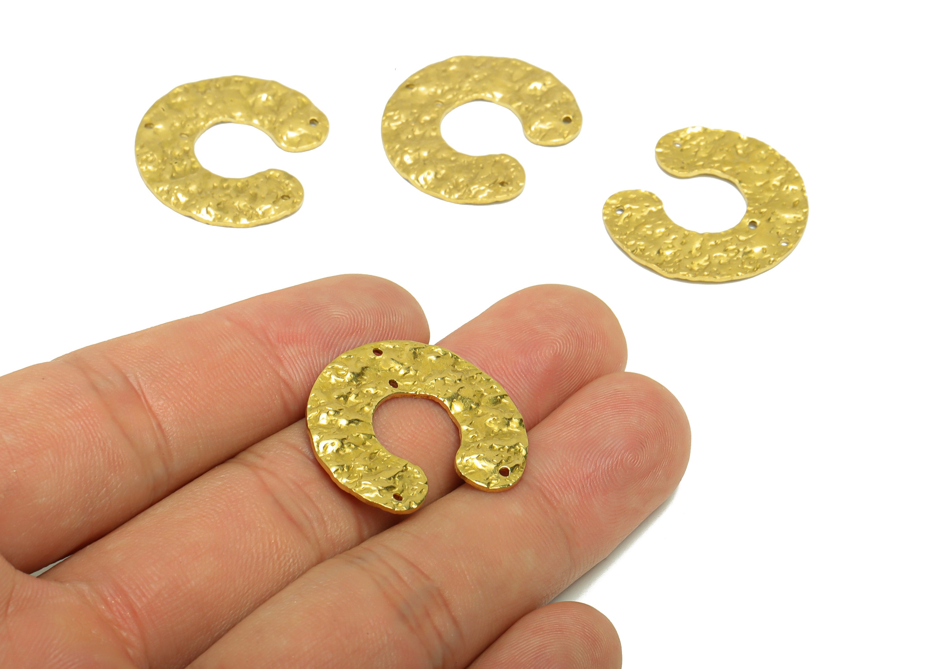 Brass C Hoop Earring Charm - Brass Wavy Open Hoop Connector - Raw Brass C Latter Pendant - Brass Hoop C Charm- 25.78x23x1.5mm - PP8653 - DOMEDBAZAAR