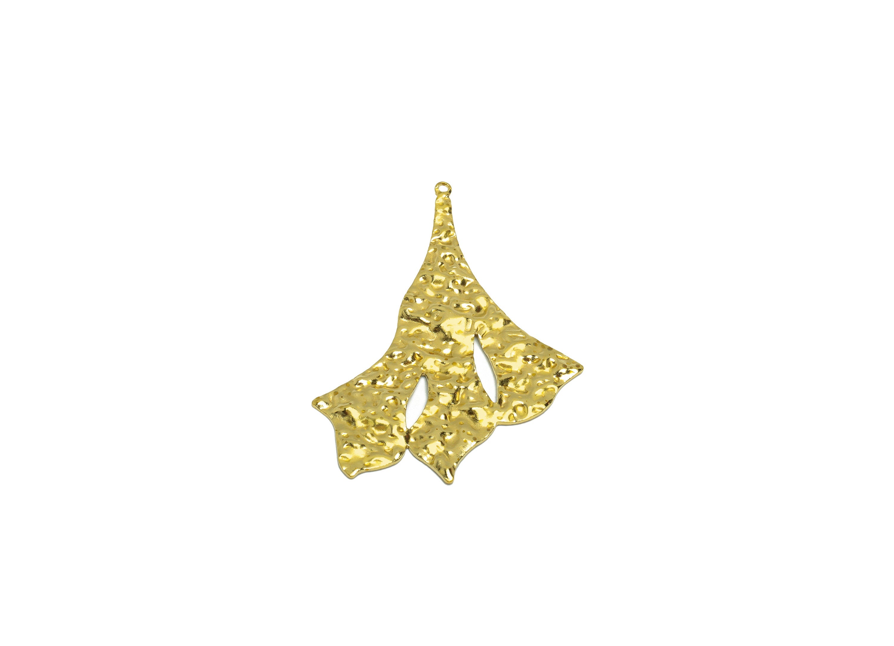 Brass Leaf Earring Charm - Brass Wavy Leaf Charms - Raw Brass Irregular Pendant - Brass Abstract Charm - 43.02x33.32x1.62mm - PP8652 - DOMEDBAZAAR